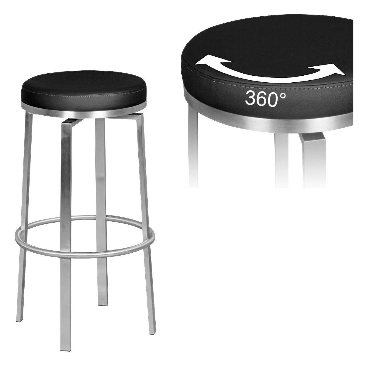 Barhocker schwarz Edelstahl Kunstleder Edelstahl H/D: ca. 76x37 cm