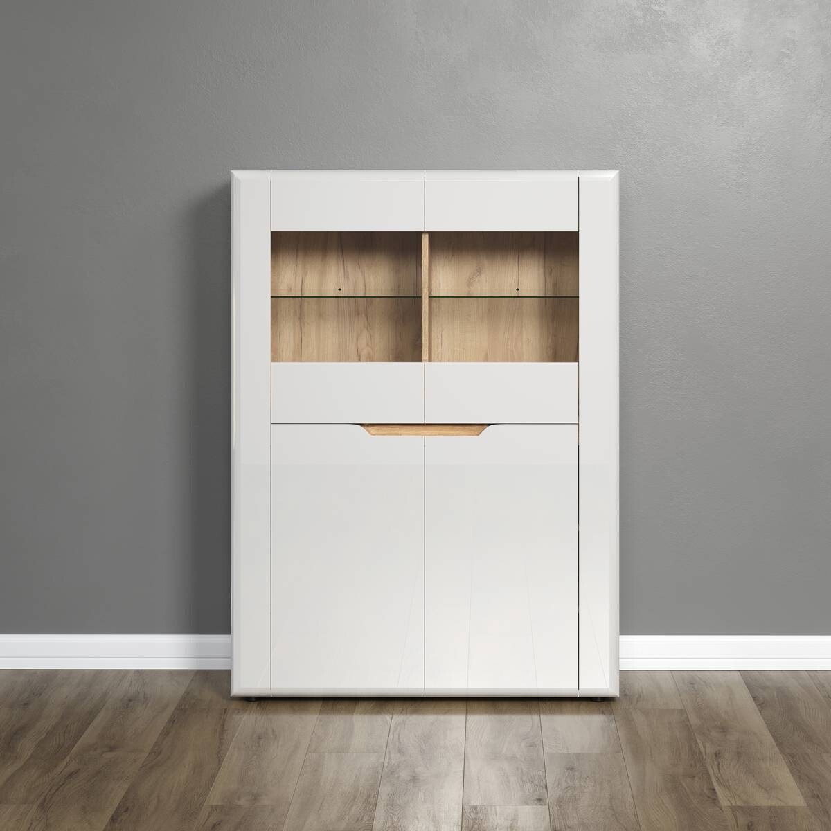Highboard Marlon Eiche Evoke Coast Nachbildung weiß Hochglanz B/H/T: ca. 96x132x39 cm