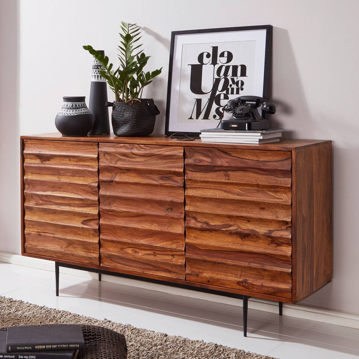 Sideboard natur beschichtet schwarz lackiert B/H/T: ca. 150x81x41 cm