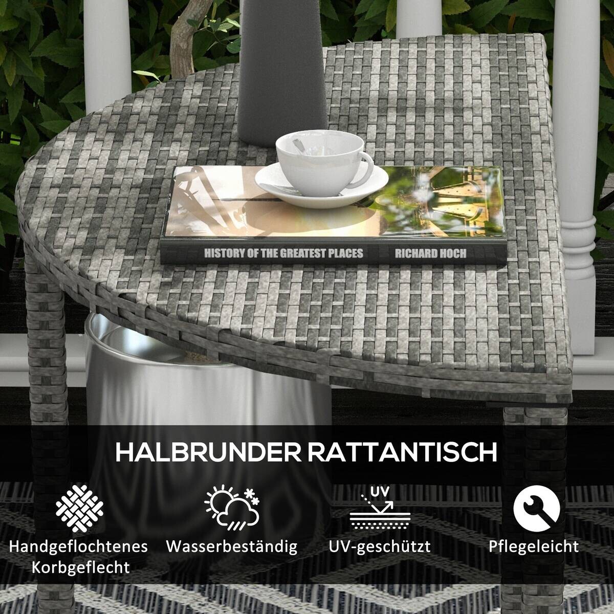 Outsunny Beistelltisch grau Polyrattan B/H/L: ca. 50x100x74 cm