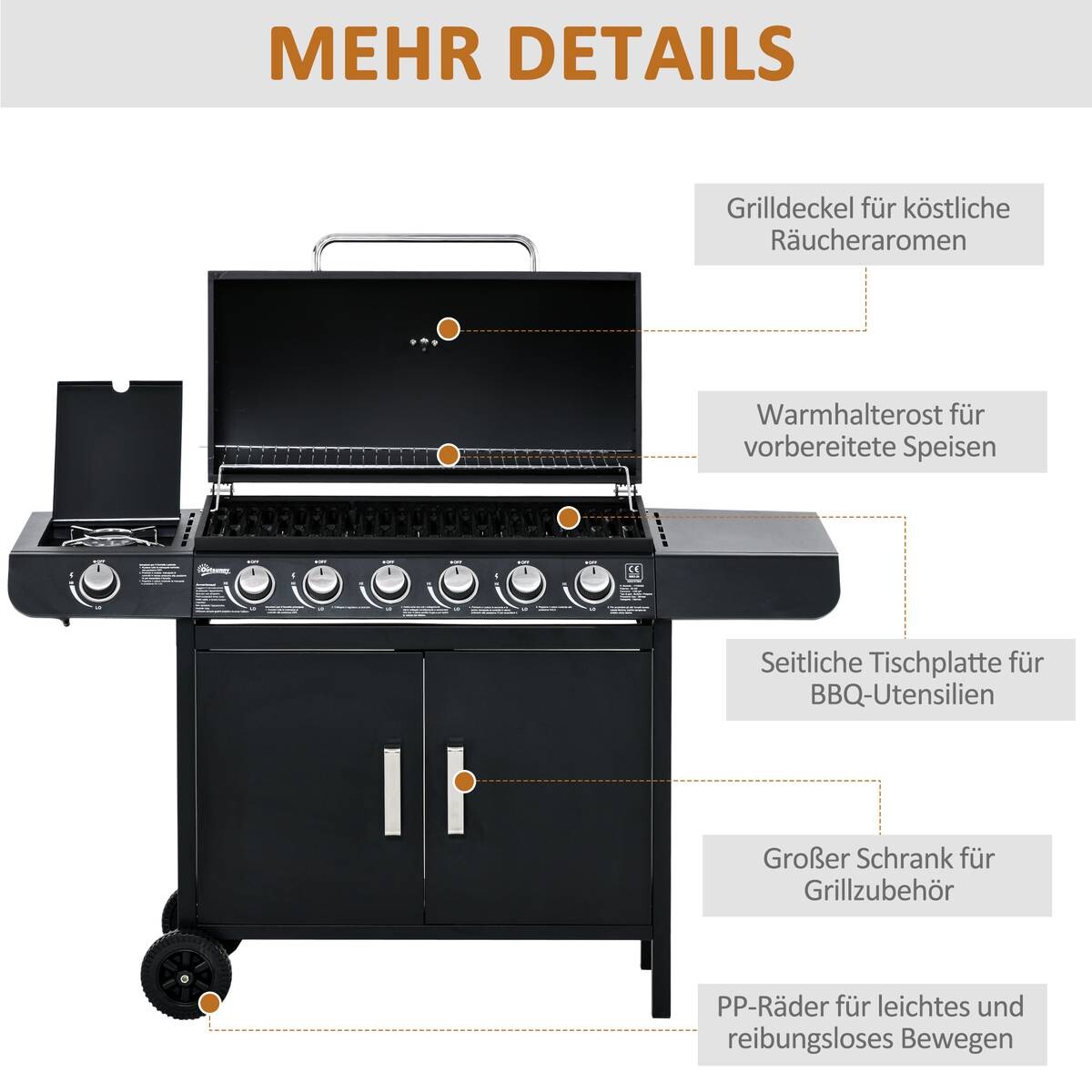 Outsunny Gasgrill Metall B/H/L: ca. 50x100x135 cm