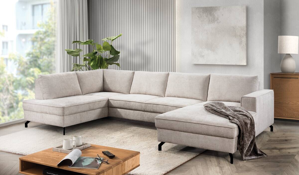 Wohnlandschaft Santorin Greige Microfaser B/H/T: ca. 349x88x197 cm