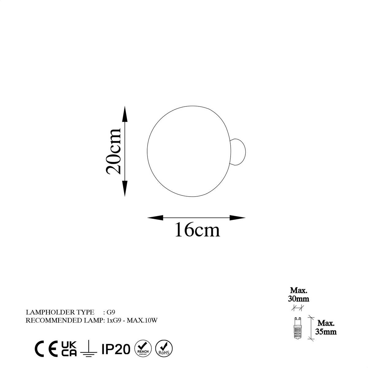 Opviq Wandleuchte gold Metall B/H/L: ca. 20x16x20 cm G9 1 Brennstellen