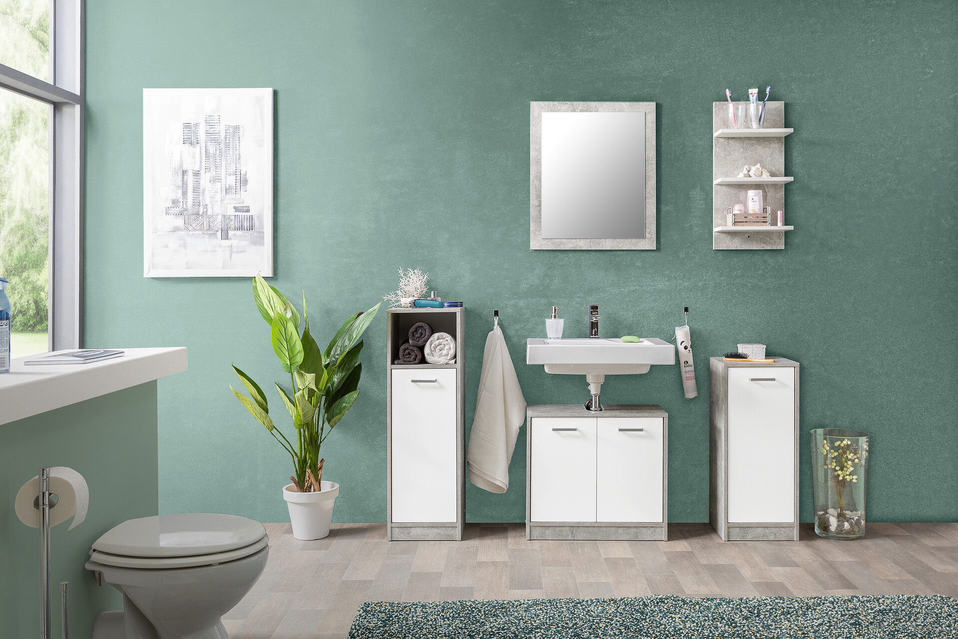 Bad-Set Madeira Beton Optik weiß B/H/T: ca. 123x76,5x28 cm