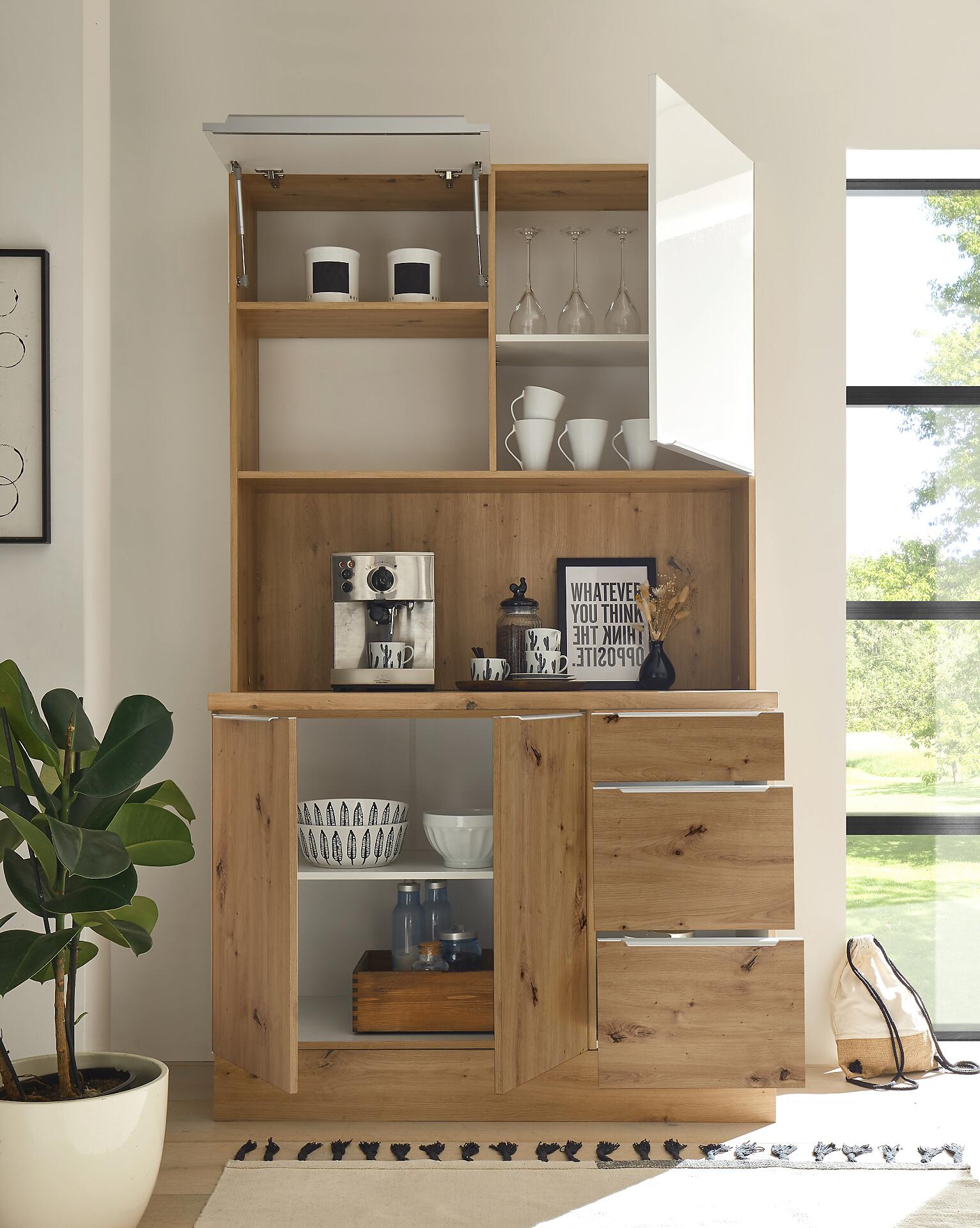 Respekta Küchenbuffet Marleen weiß Hochglanz B/H/T: ca. 120x211x60 cm