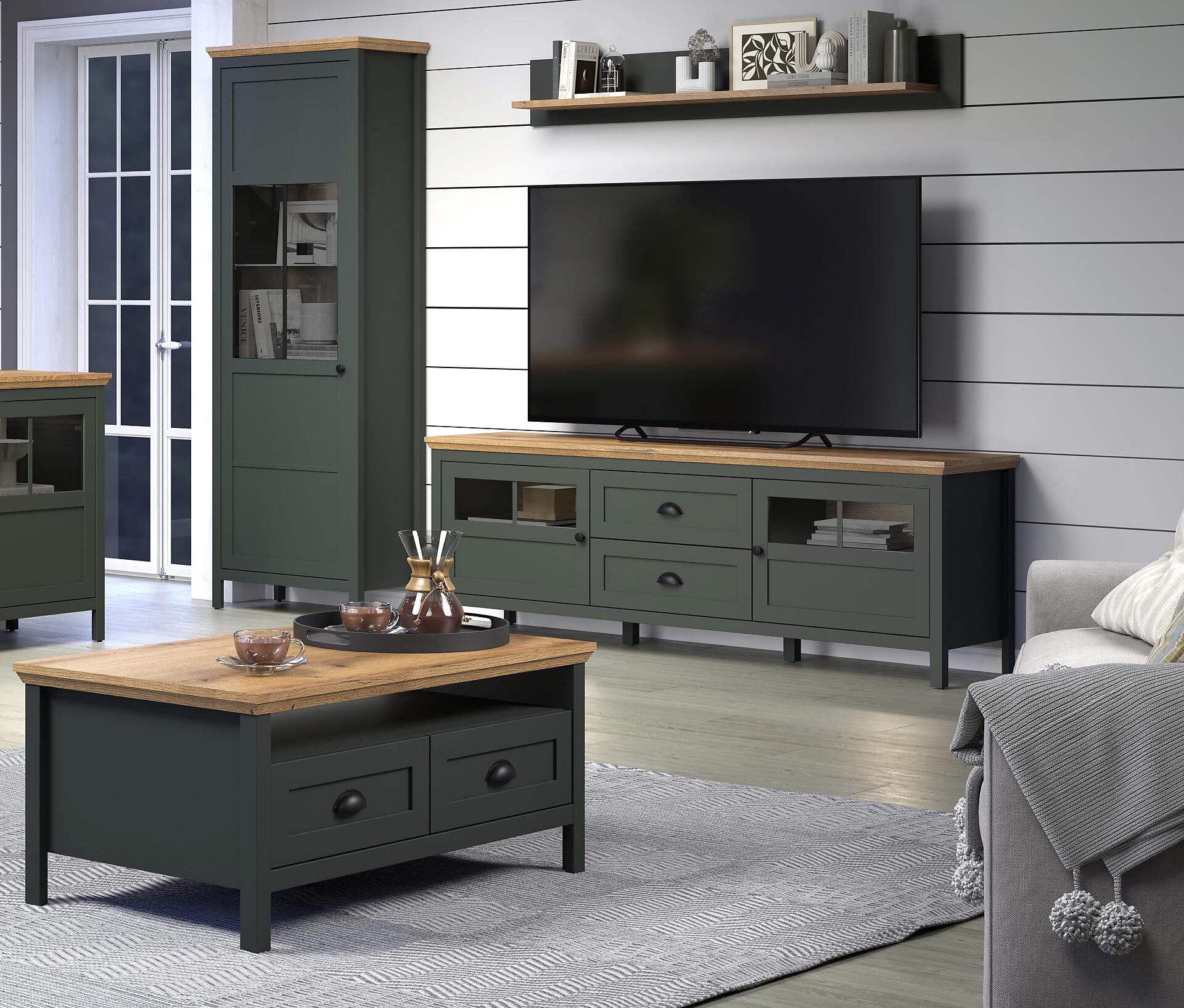 Vitrine Stanton tannengrün Eiche Evoke Coast Nachbildung B/H/T: ca. 69x198x39 cm Vitrine Stanton tannengrün Eiche Evoke Coast Nachbildung B/H/T: ca. 69x198x39 cm