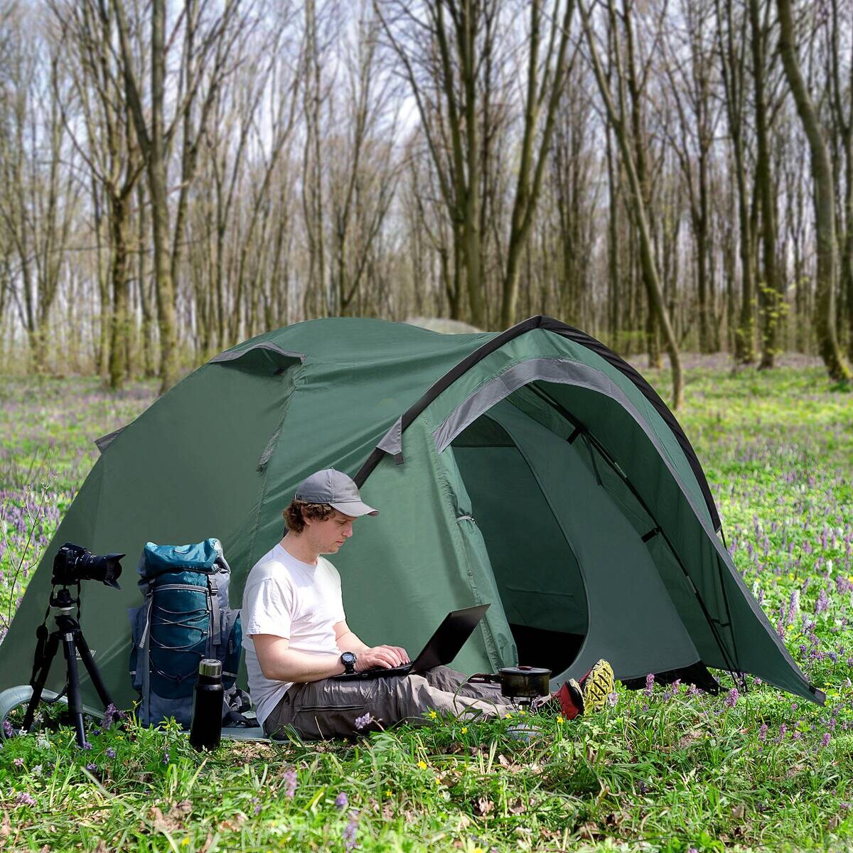 Outsunny Campingzelt grau Polyester B/H/L: ca. 183x130x325 cm