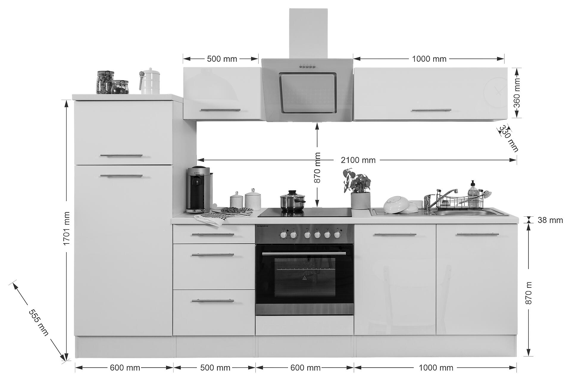 Respekta Küchenblock Premium grau hochglänzend B/H/T: ca. 270x200x60 cm
