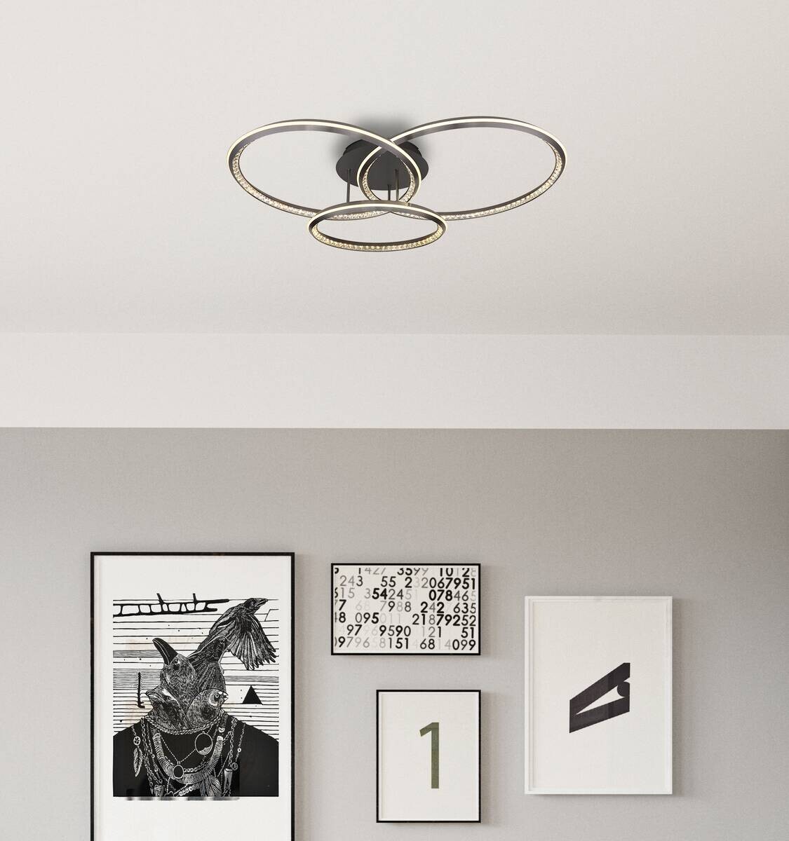 GLOBO LED-Deckenleuchte ALAINA 67329-72 Opal grau klar Kunststoff Metall B/H/L: ca. 109,5x20,5x80,5 cm 1 Brennstellen