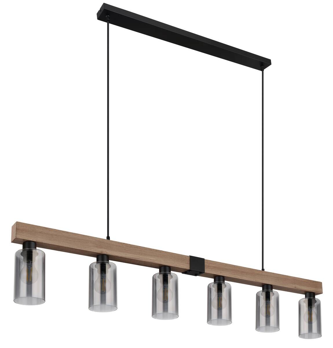 GLOBO Pendelleuchte Hadera 15465-6H schwarz Metall MDF Rauchglas B: ca. 140 cm E27 6 Brennstellen