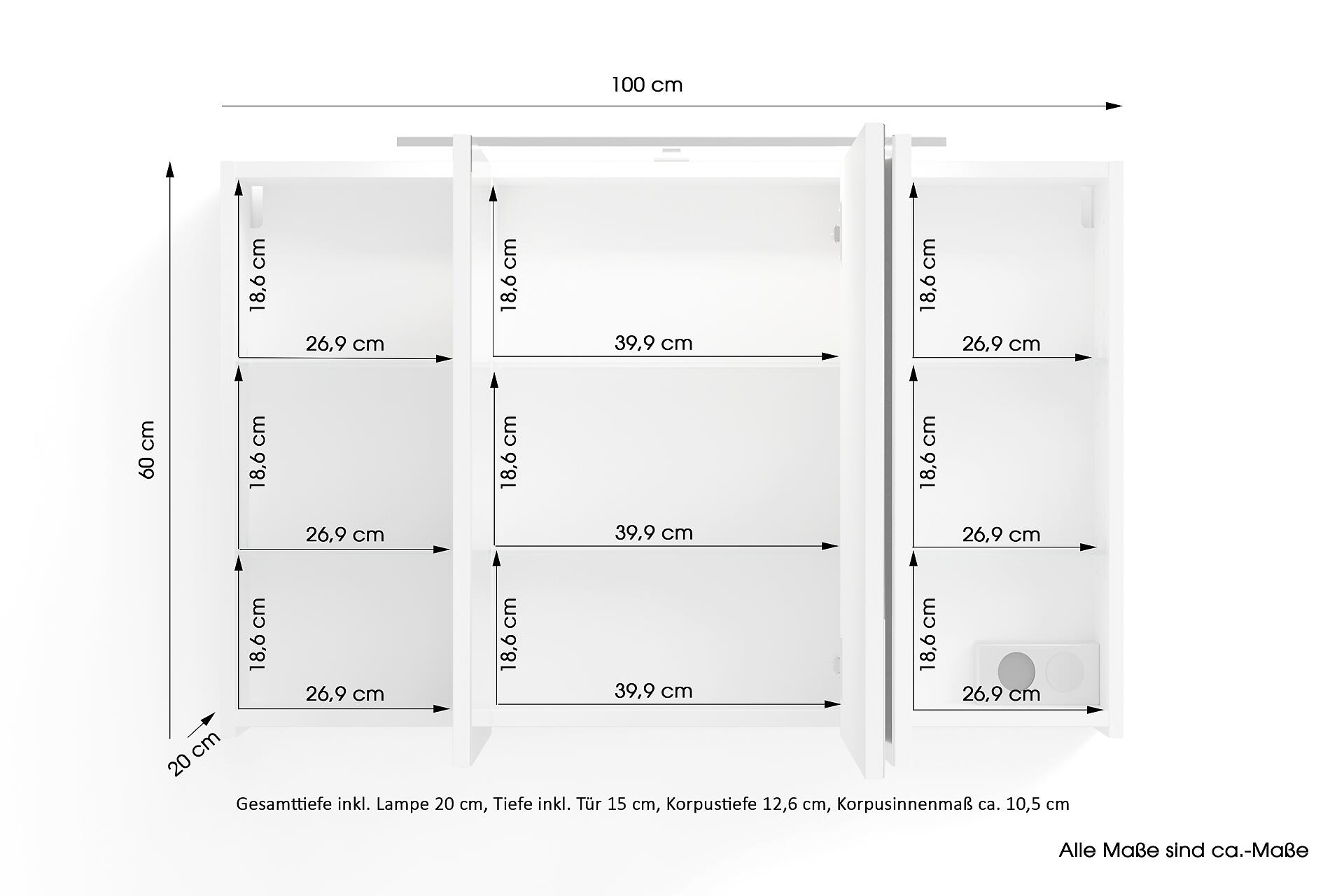 Spiegelschrank SPREE anthrazit B/H/T: ca. 100x60x15 cm