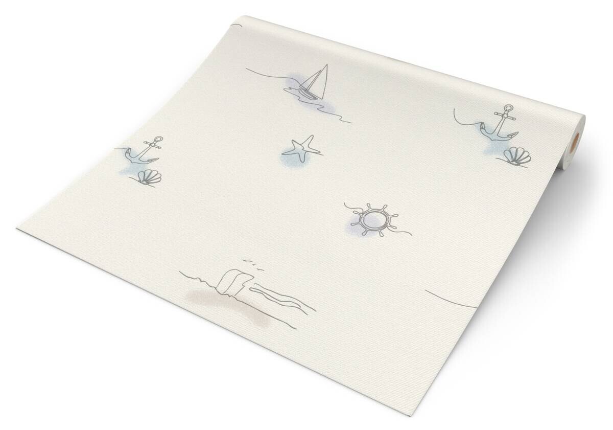 Vliestapete Maritim beige blau B/L: ca. 53x1005 cm