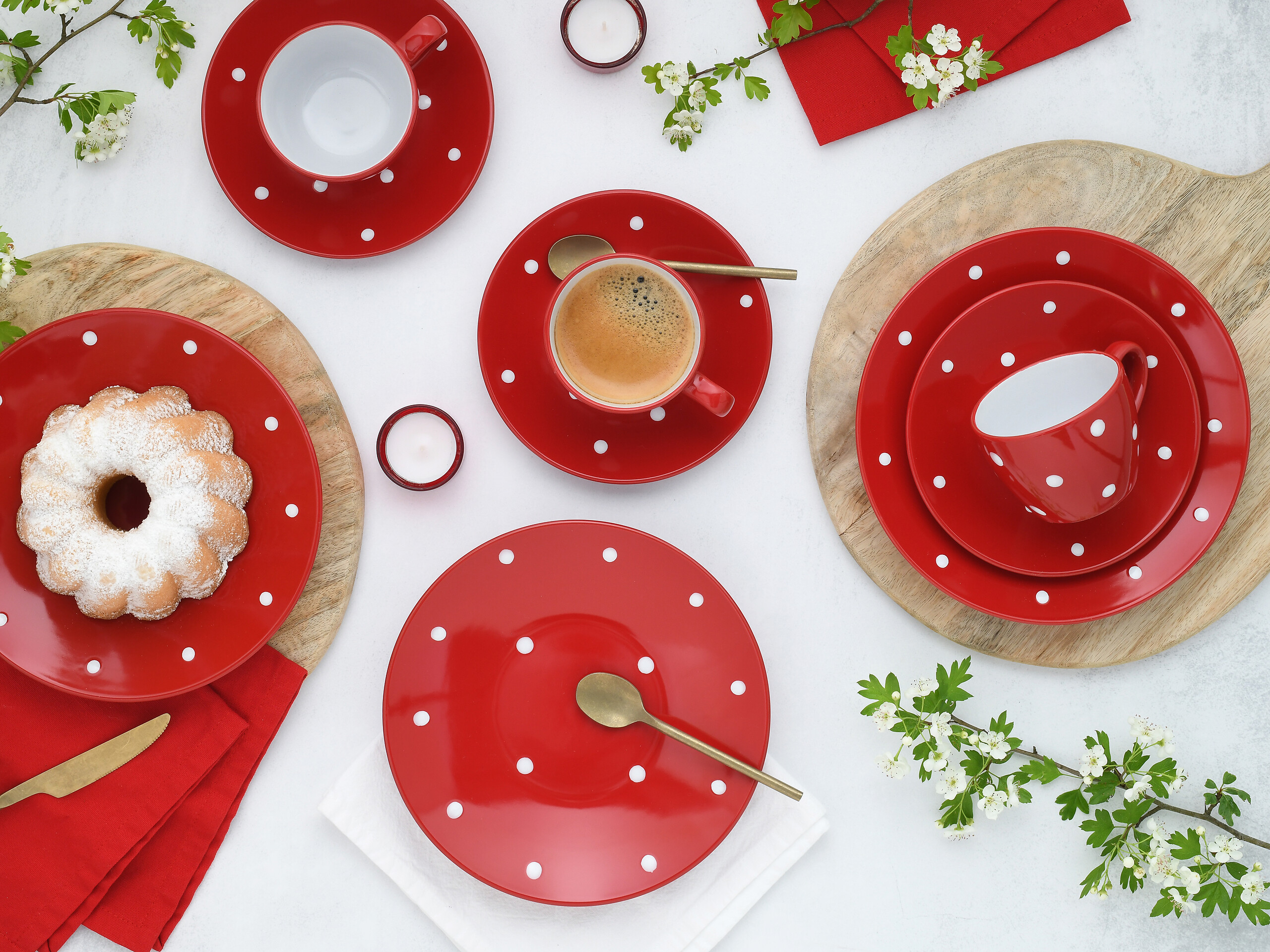 CreaTable Kaffeeservice Polka Dots weiß Steinzeug 18 tlg.