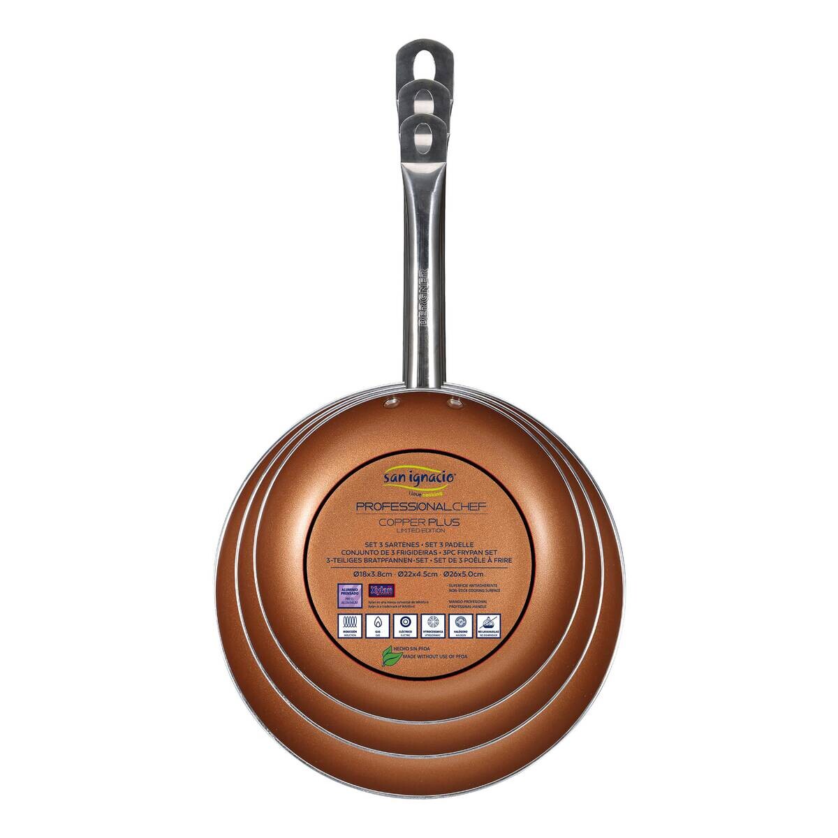 Bratpfanne PROFESSIONAL CHEF COPPER PLUS Kupfer Aluminium 3 tlg.