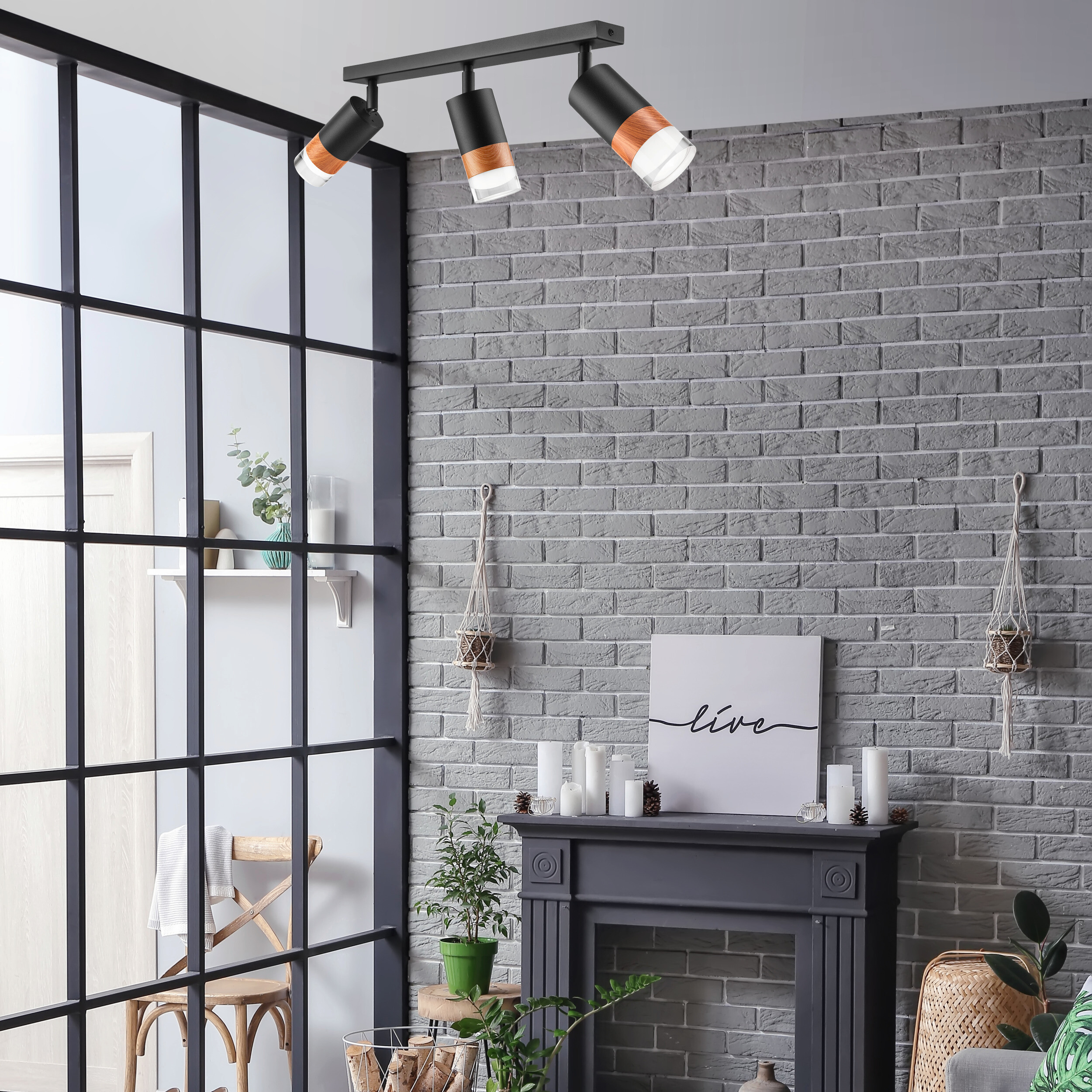 Lamkur Deckenleuchte schwarz Stahl Glas B/H/L: ca. 8x19x45 cm 3 Brennstellen