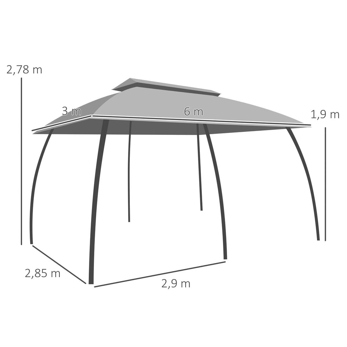Outsunny Pavillon dunkelgrau Nylon B/H/L: ca. 600x278x300 cm