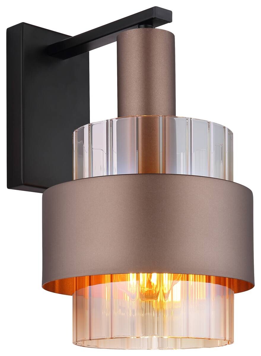 GLOBO Wandleuchte schwarz amber Glas Metall B/H: ca. 18,5x29,5 cm E27 1 Brennstellen