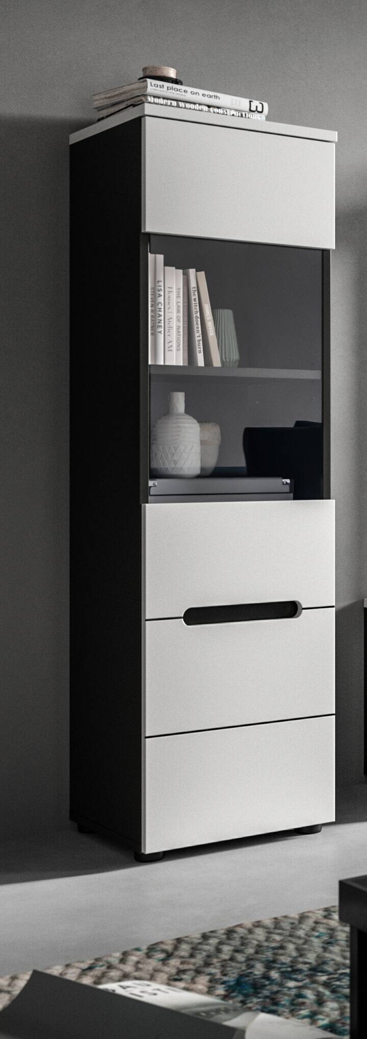 Vitrine Canu basaltgrau weiß B/H/T: ca. 36x125x33 cm