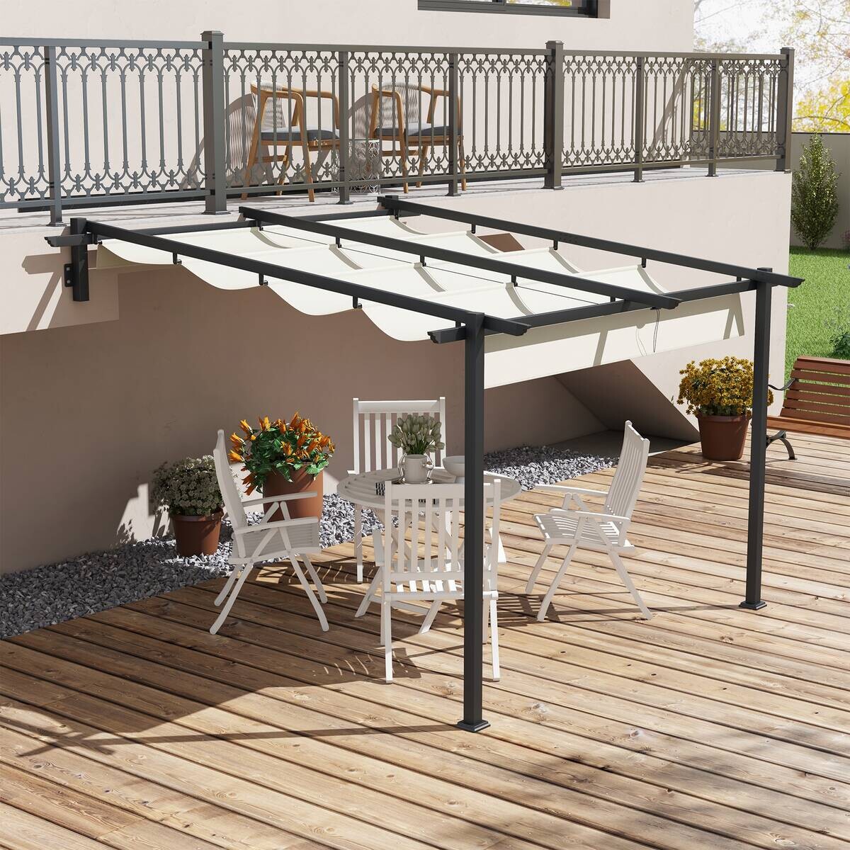 Outsunny Pergola cremeweiß Polyester B/H/L: ca. 297x230x297 cm