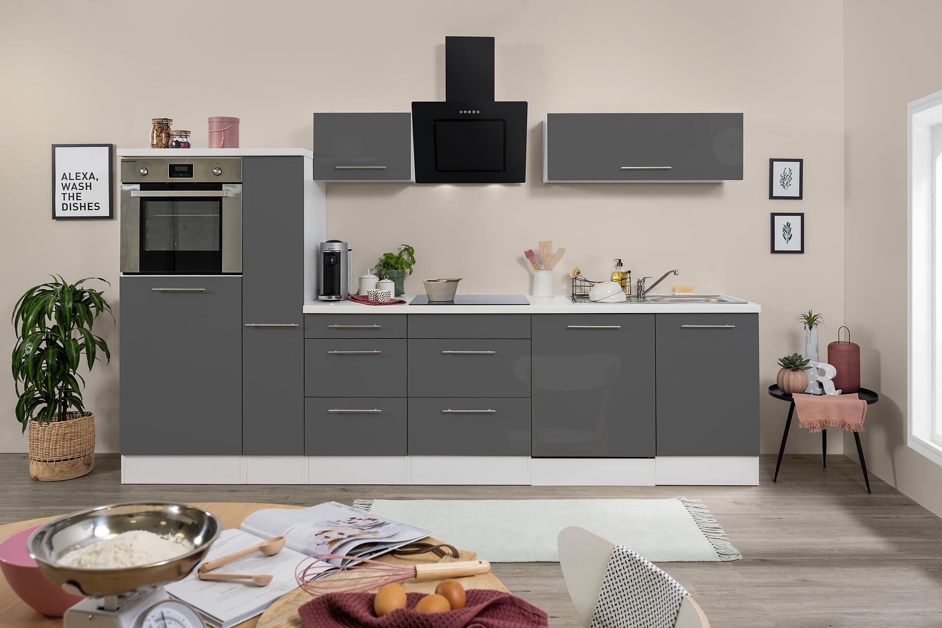 Respekta Küchenblock Amanda grau Hochglanz B/H/T: ca. 310x200x60 cm