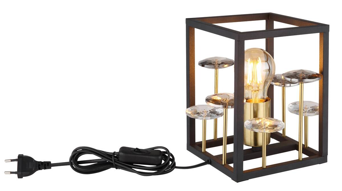 GLOBO Tischleuchte LISBON 15644T gold mattschwarz Rauch Glas Metall B/H/L: ca. 15x20x15 cm E27 1 Brennstellen
