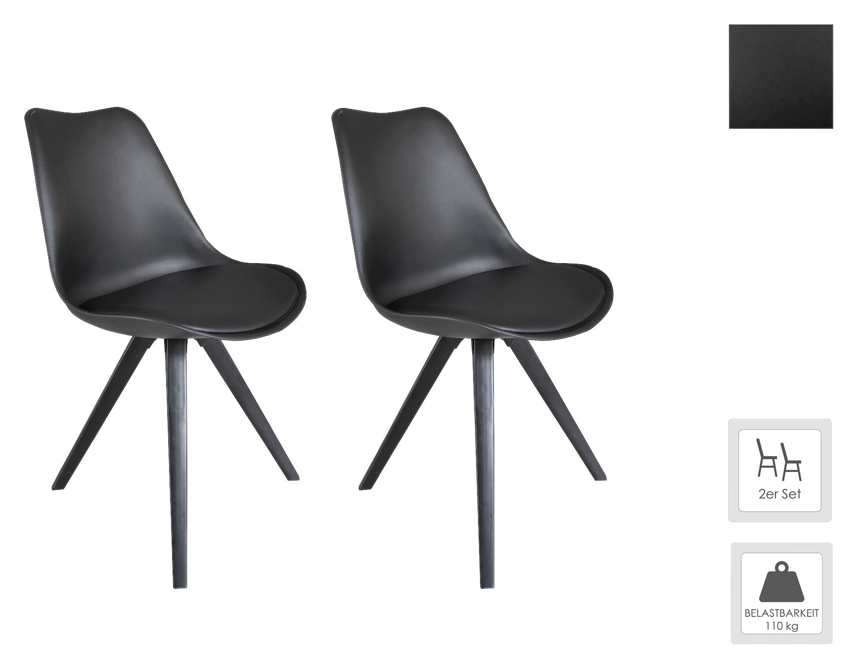 Stuhl KIRA  2er-Set schwarz schwarz schwarz Kunststoff Kunstleder Metall B/H/T: ca. 48x86x55,5 cm