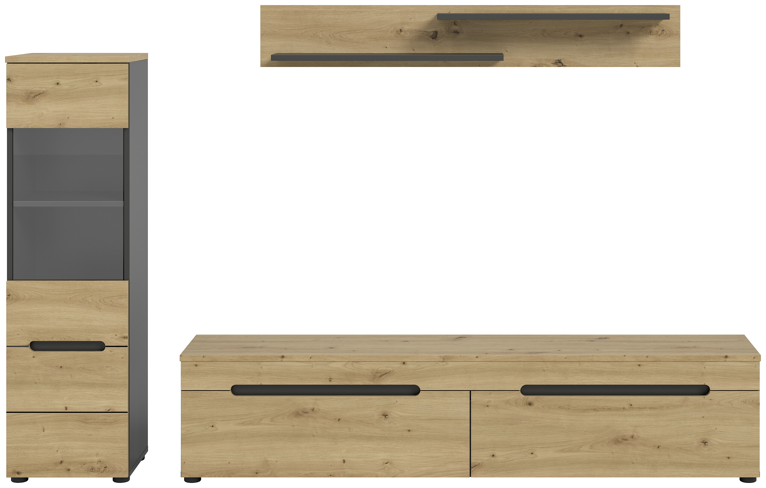 Wohnwand Canu basaltgrau Nachbildung Artisan Oak Nachbildung B/H/T: ca. 221x141x33 cm