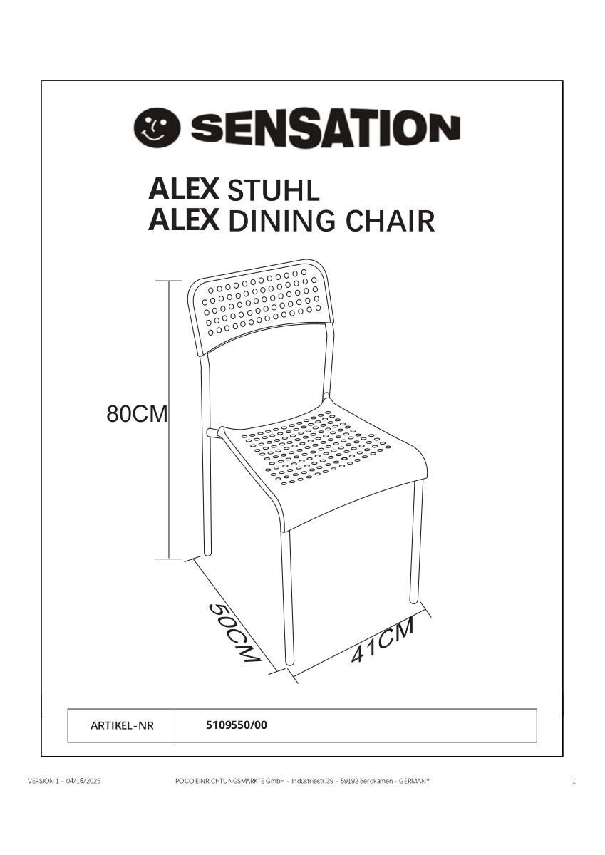 Stuhl Alex schwarz Kunststoff B/H/T: ca. 40x80x32,5 cm