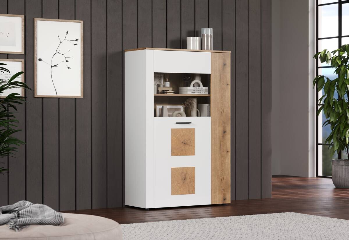 Vitrine Vitoria weiß Eiche Evoke Coast Nachbildung B/H/T: ca. 90x146x42 cm