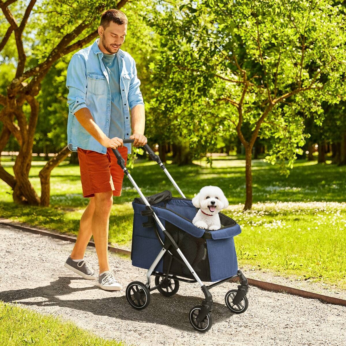 PawHut Hundewagen blau Aluminium B/H/L: ca. 48,5x106x80 cm