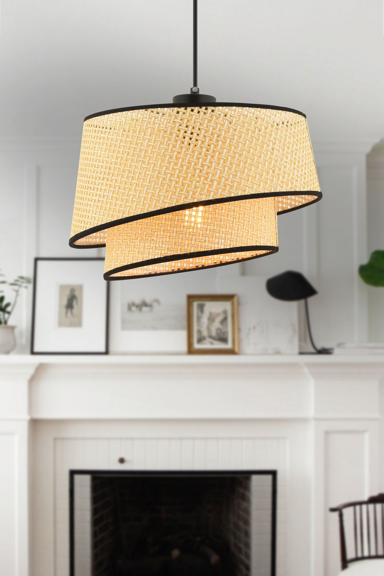 Opviq Pendelleuchte Barette schwarz kamel Stoff Metall B/H/L: ca. 32x65x32 cm E27 1 Brennstellen