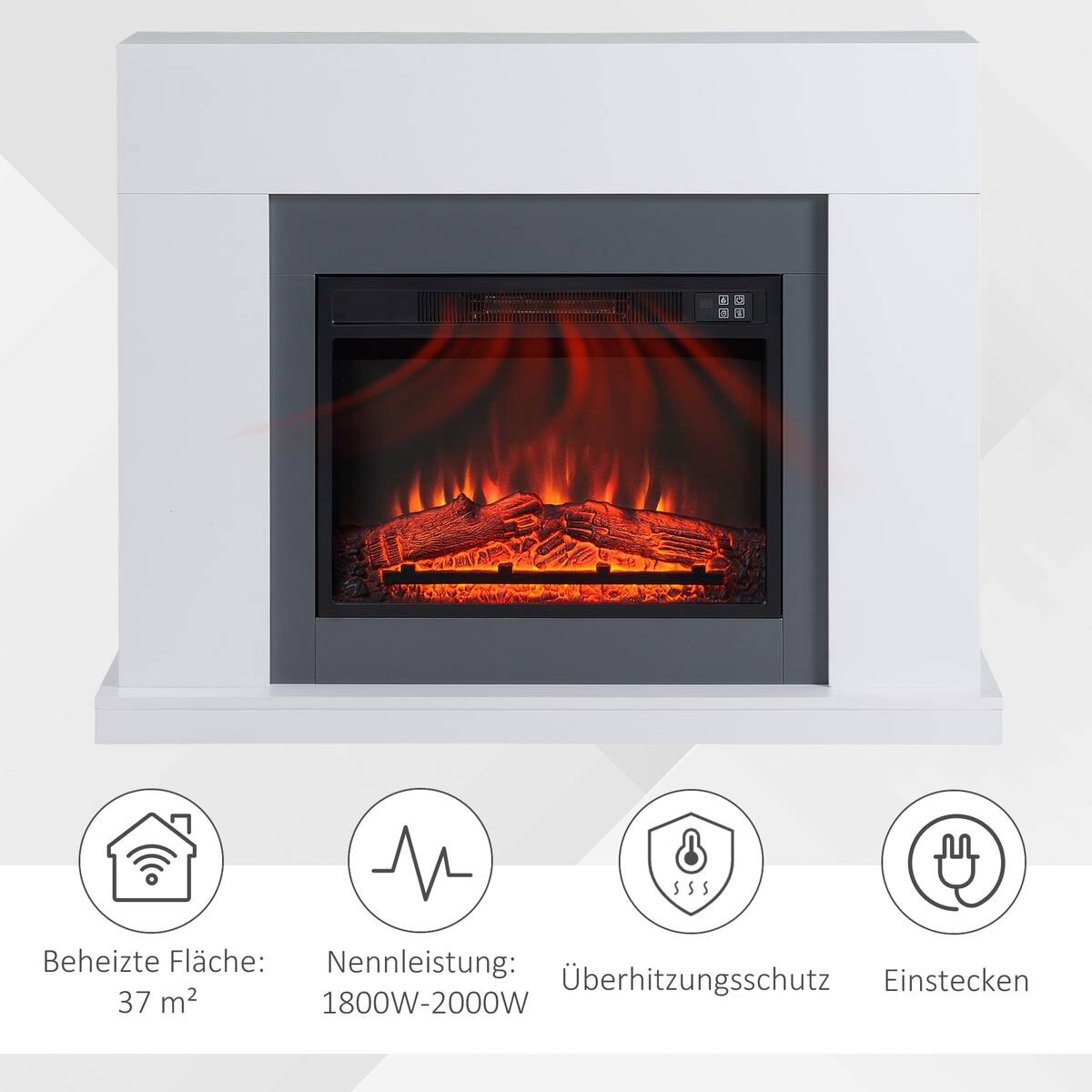 HOMCOM Elektro-Kamin weiß Stahl MDF Kunststoff B/H/T: ca. 113x87,5x16,6 cm ca. 2000 W