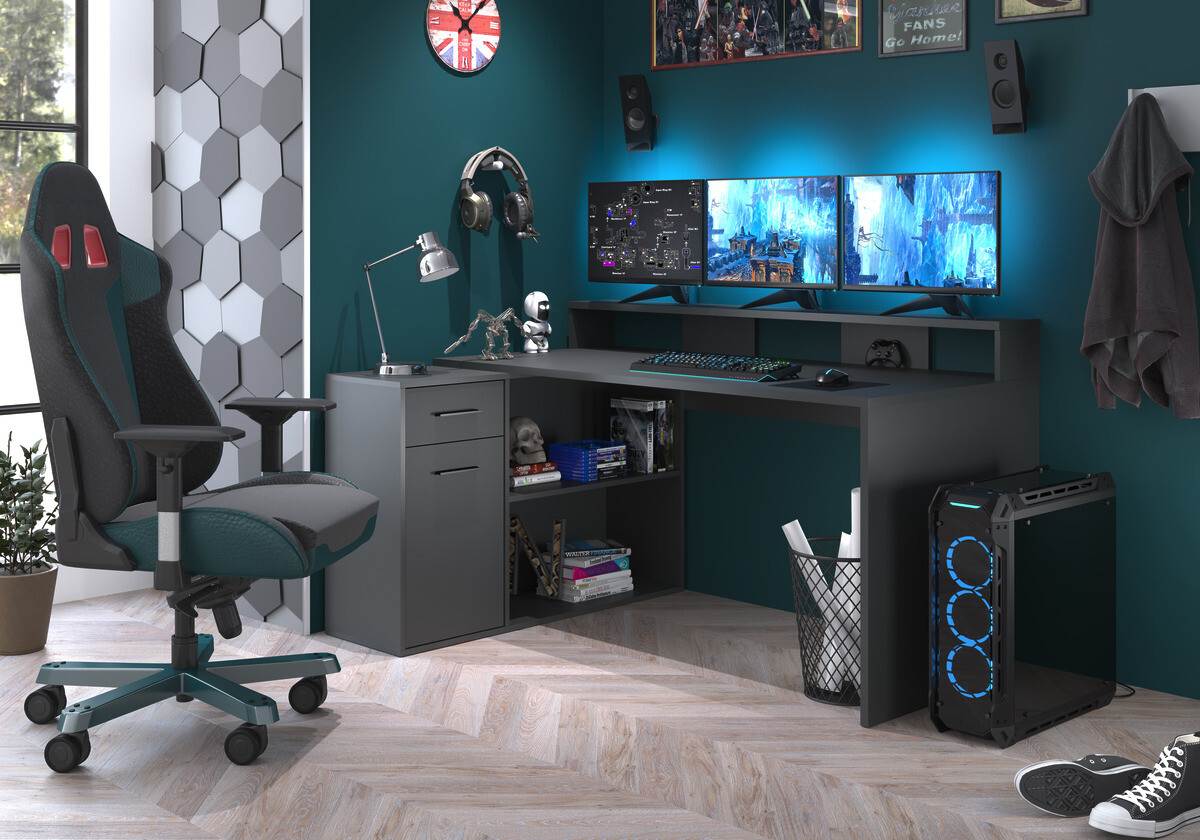 Schreibtisch Gamer anthrazit matt B/H/T: ca. 160x92x115 cm