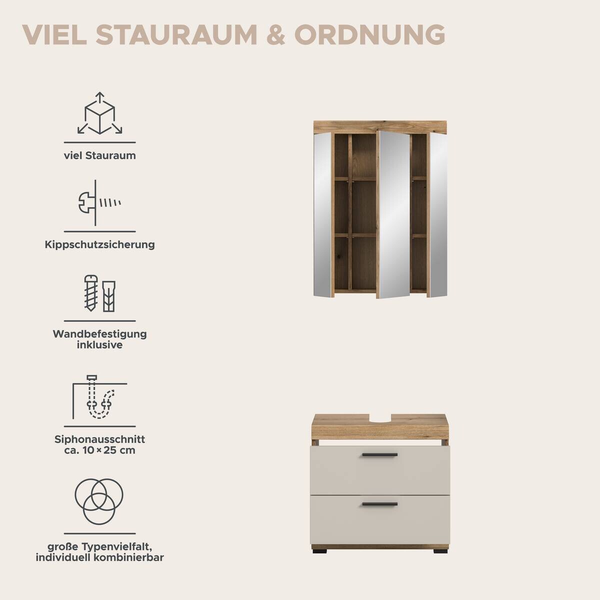 Badezimmer-Set Scout Evoke Oak Nachbildung Kaschmirgrau Nachbildung B/H/T: ca. 60x191x34 cm