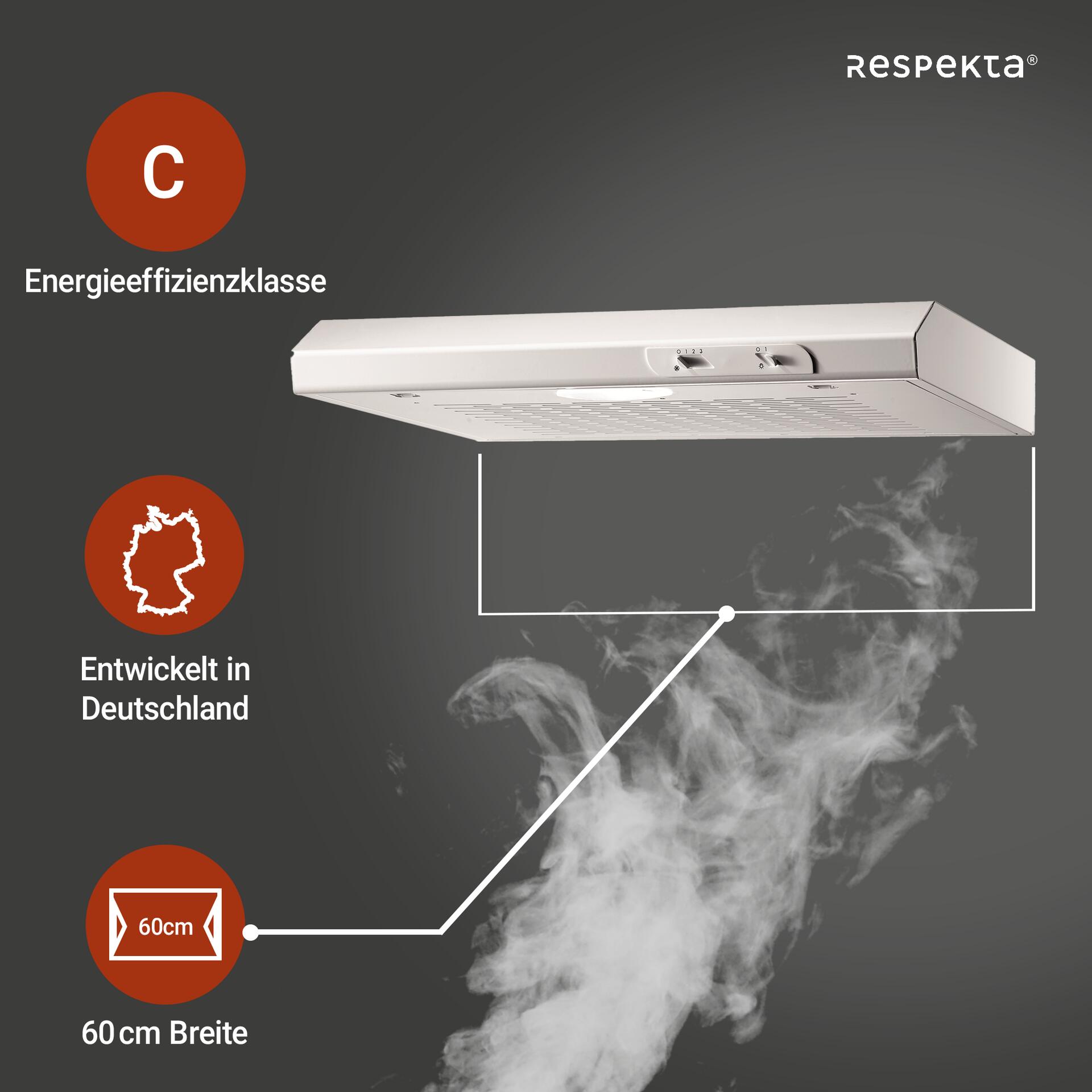 Respekta Dunstabzugshaube DH620WL weiß Edelstahl B/H/T: ca. 60x7,6x47 cm