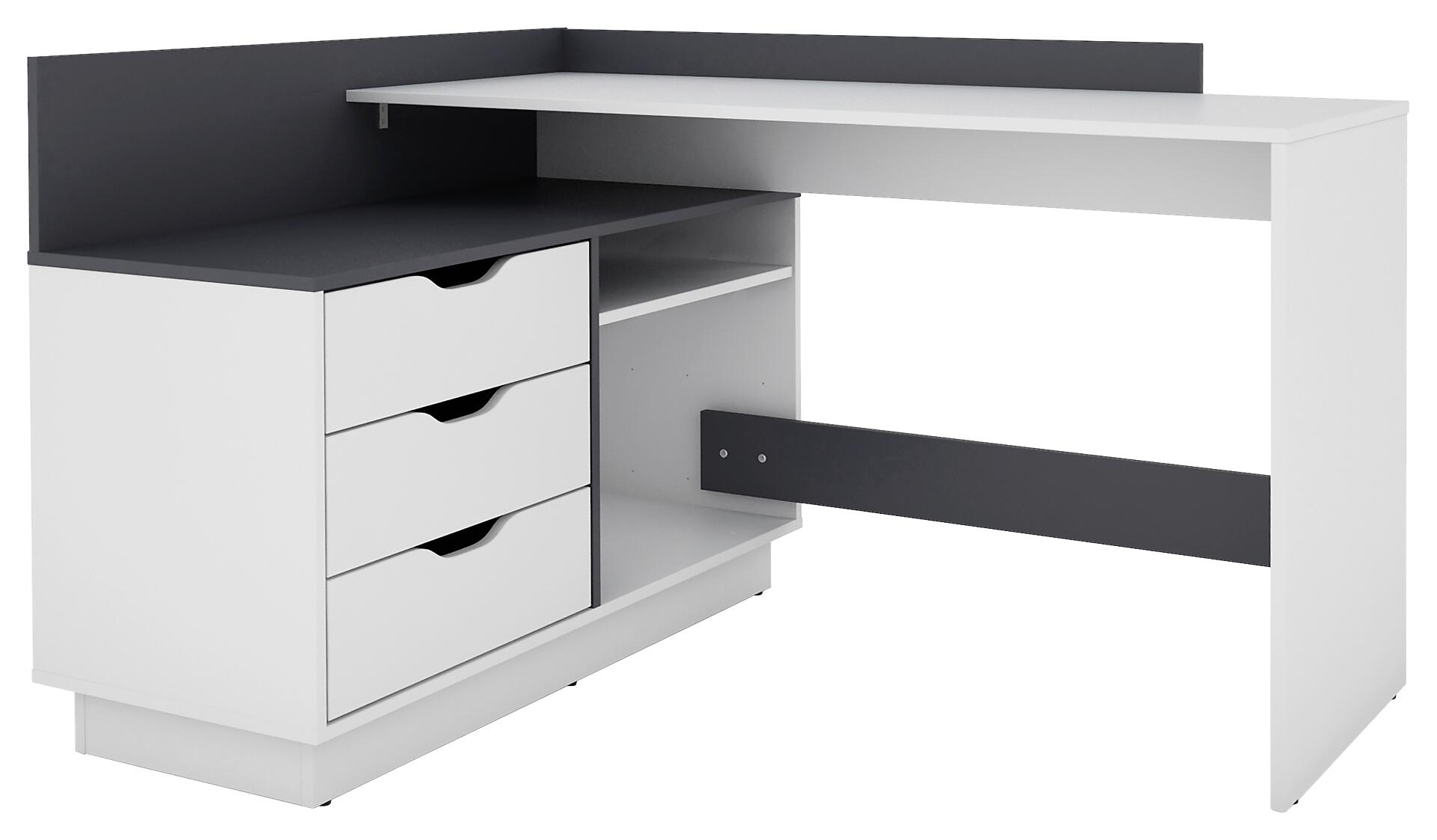Winkelschreibtisch BELFAST weiß anthrazit B/H/T: ca. 129x83,5x105 cm