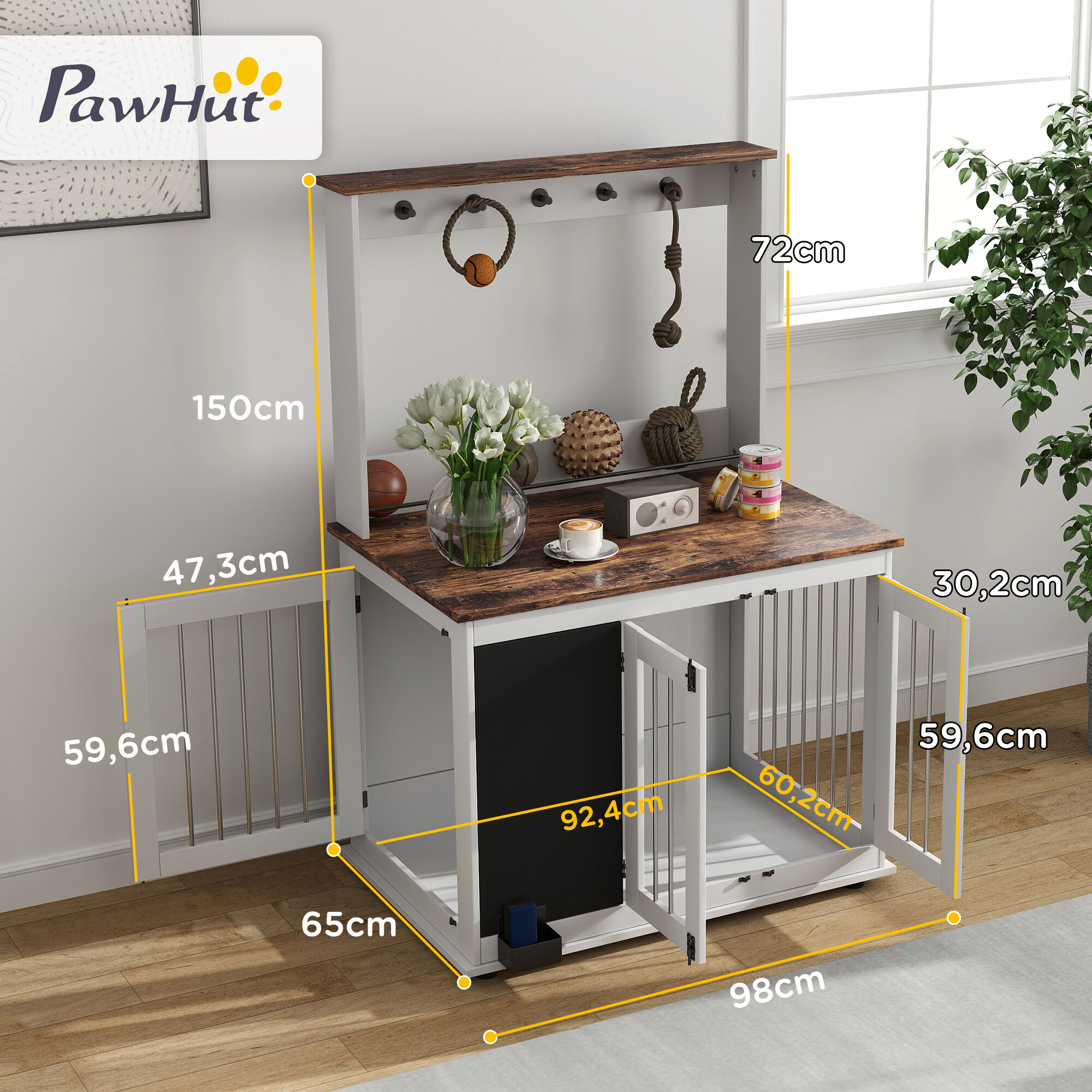 PawHut Hundekäfig weiß Stahl B/H/L: ca. 65x150x98 cm