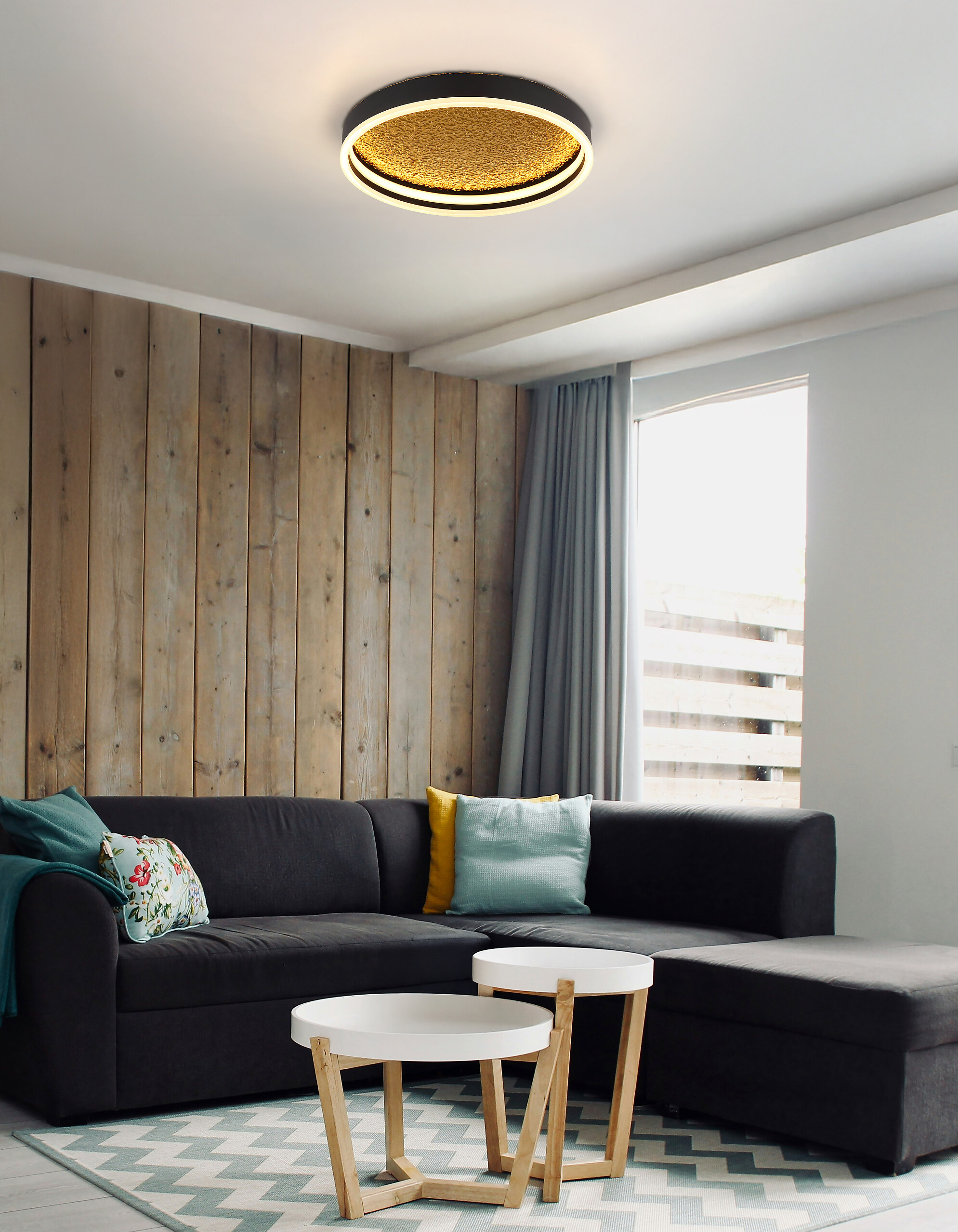 GLOBO Deckenleuchte Opal mattschwarz gold Metall Acryl H/D: ca. 8x40 cm 1 Brennstellen