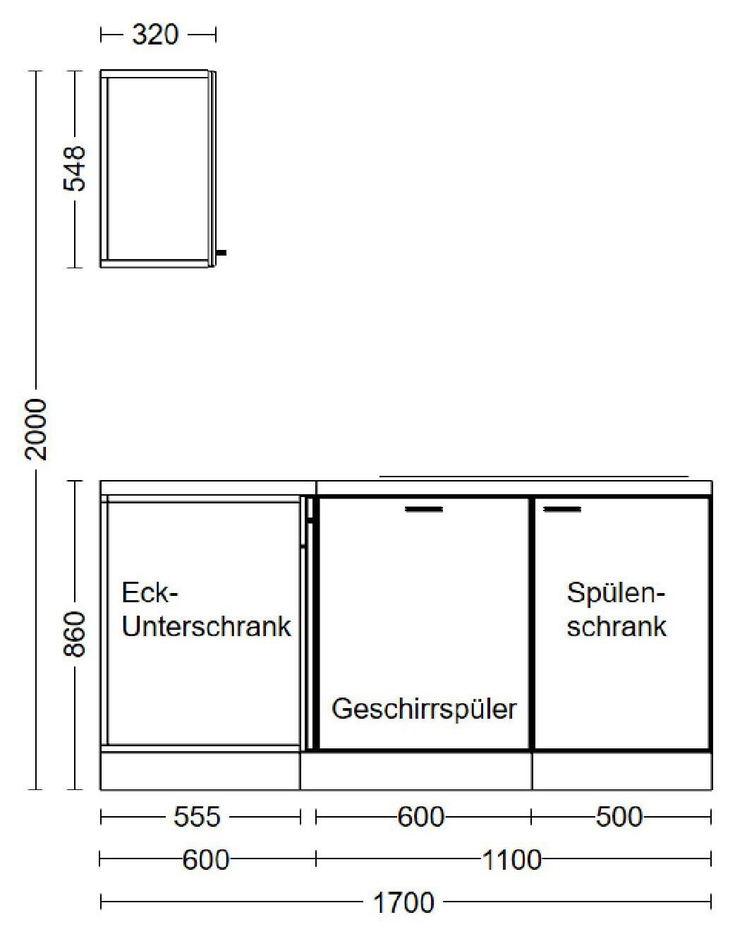 Winkelküche Cara grün matt B/H/T: ca. 280x200x60 cm