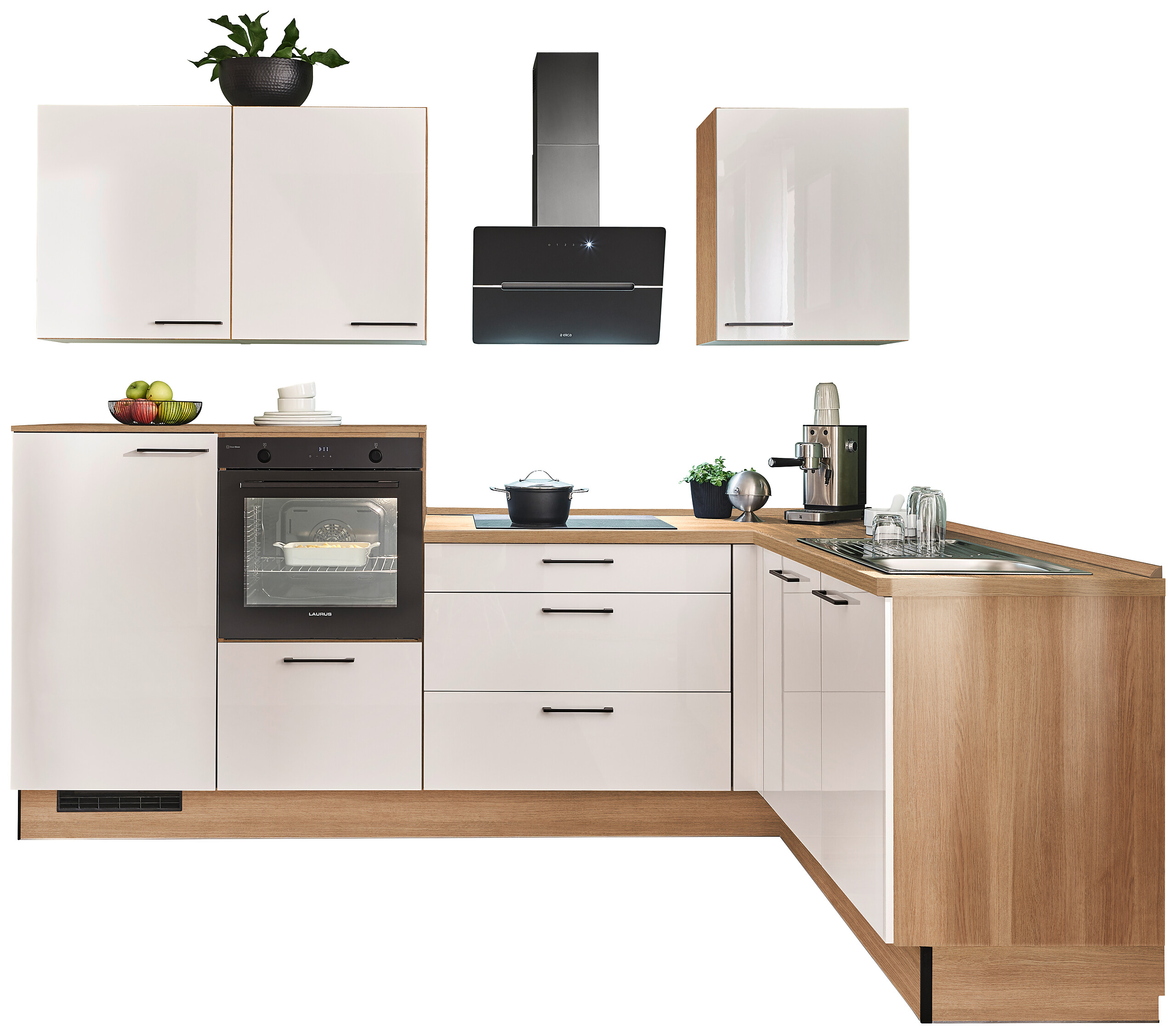 pino Winkelküche PN215 Magnolienweiß Hochglanz B/H/T: ca. 275x220x175 cm