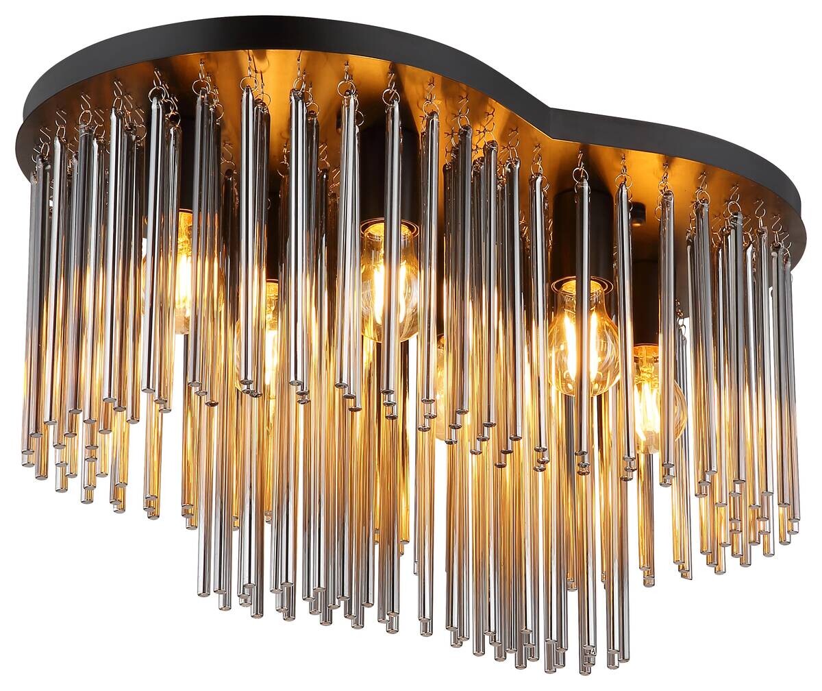 GLOBO Deckenleuchte mattschwarz Rauch Metall Glas B/H/T/L: ca. 35x34,5x60x60 cm E27 6 Brennstellen