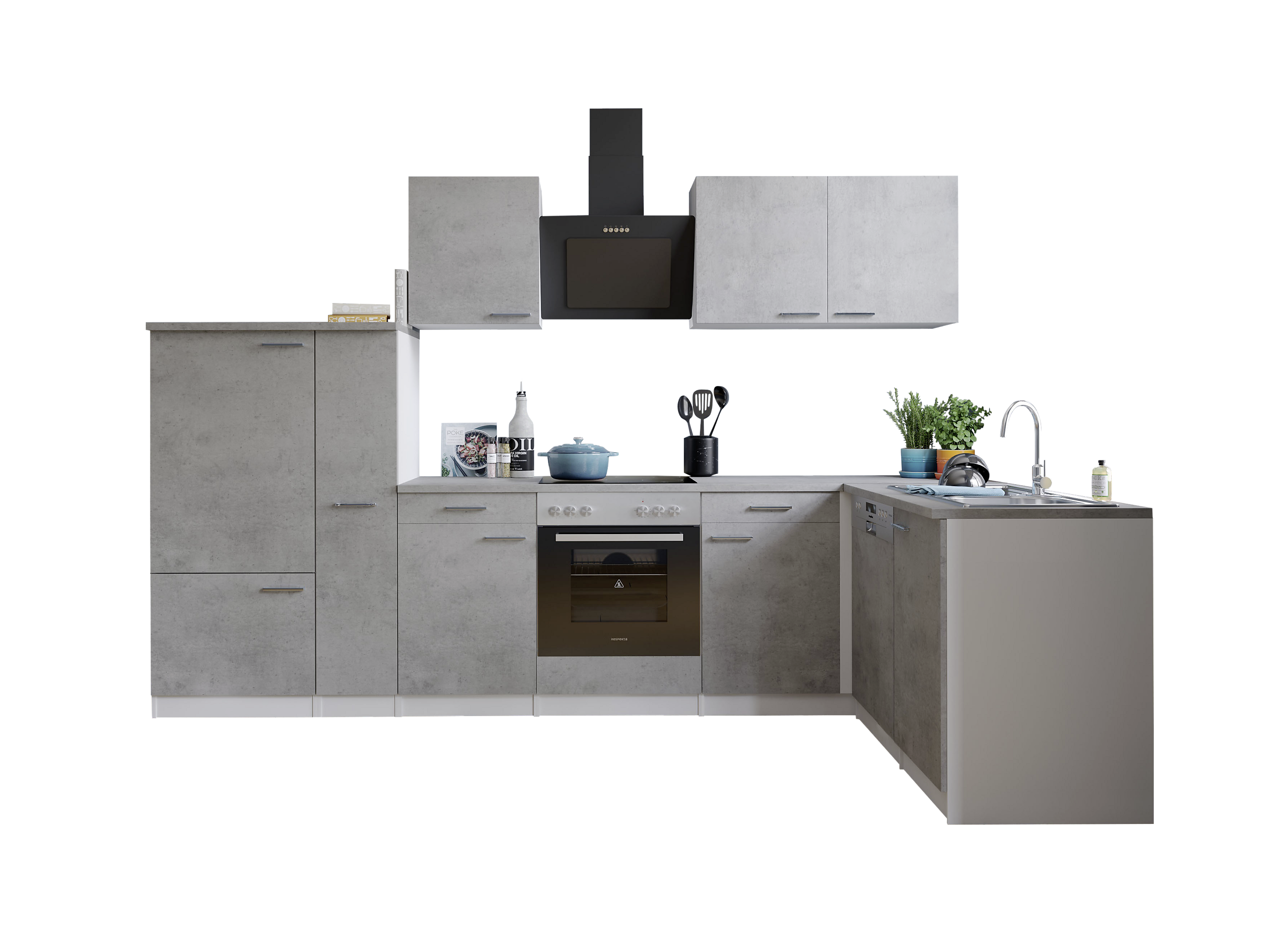 Respekta Winkelküche Malia Beton Optik B/H/T: ca. 310x200x172 cm