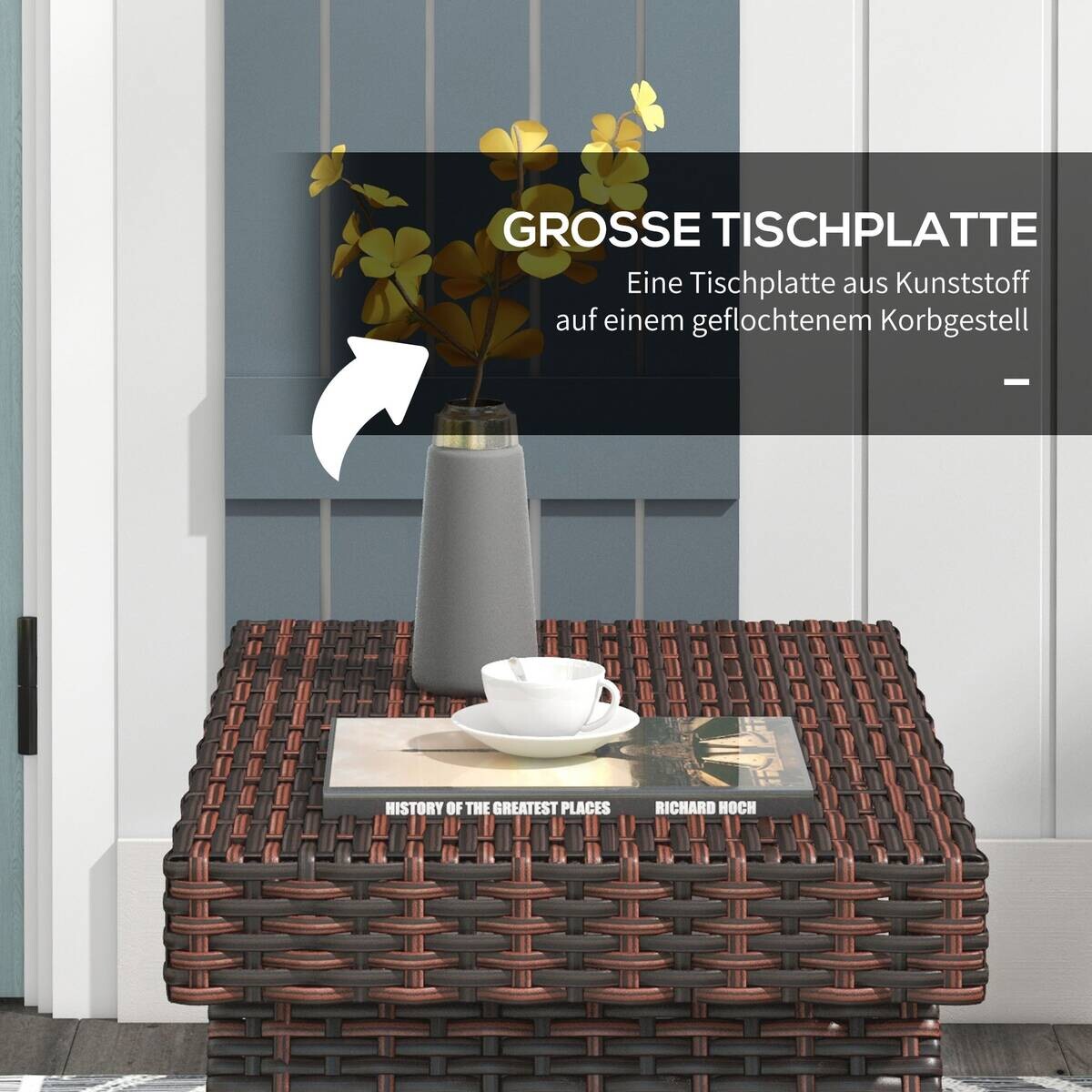 Outsunny Beistelltisch braun Polyrattan B/H/L: ca. 41x60x41 cm