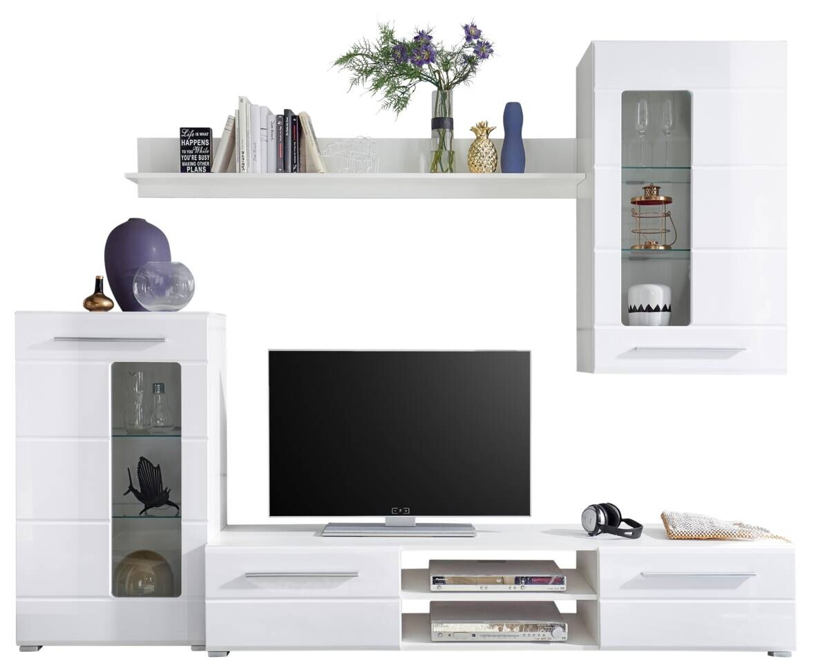 Wohnwand Enrique weiß Hochglanz B/H/T: ca. 240x190x42 cm