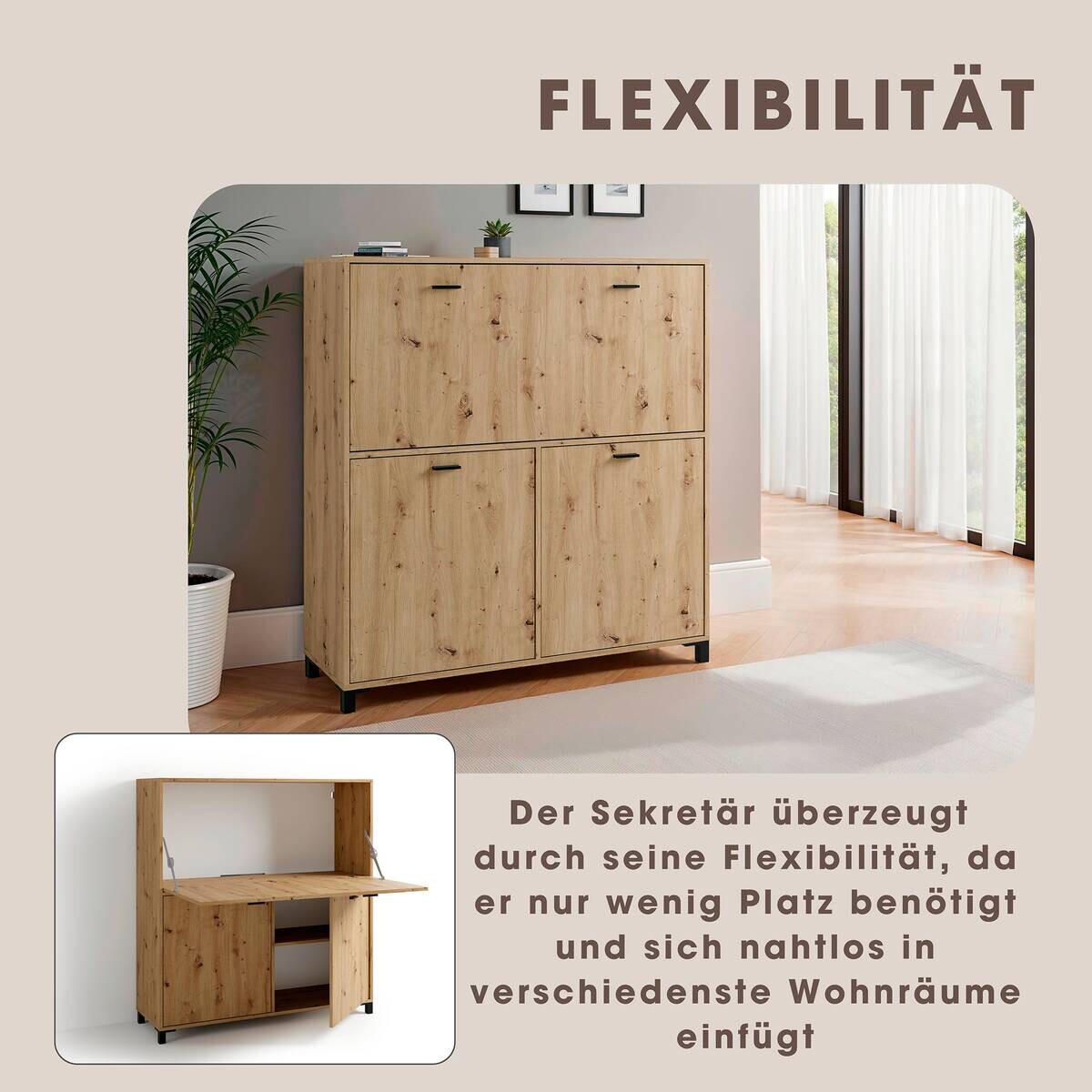 Sekretär MONTANA Eiche schwarz B/H/T: ca. 120x127x40 cm