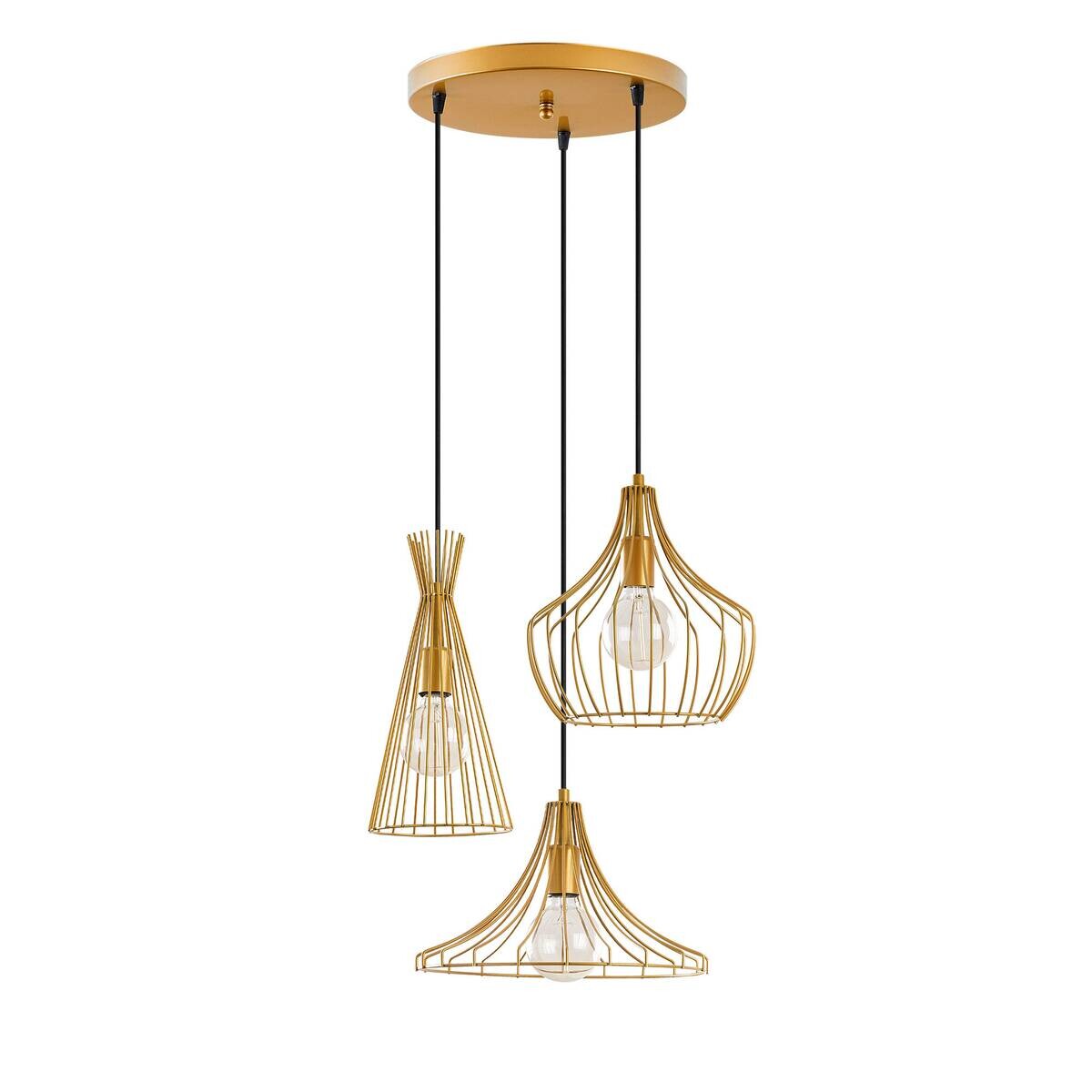 Opviq Pendelleuchte Mezopotamya gold B/H/T/L/D: ca. 55x113x55x55x55 cm E27 3 Brennstellen