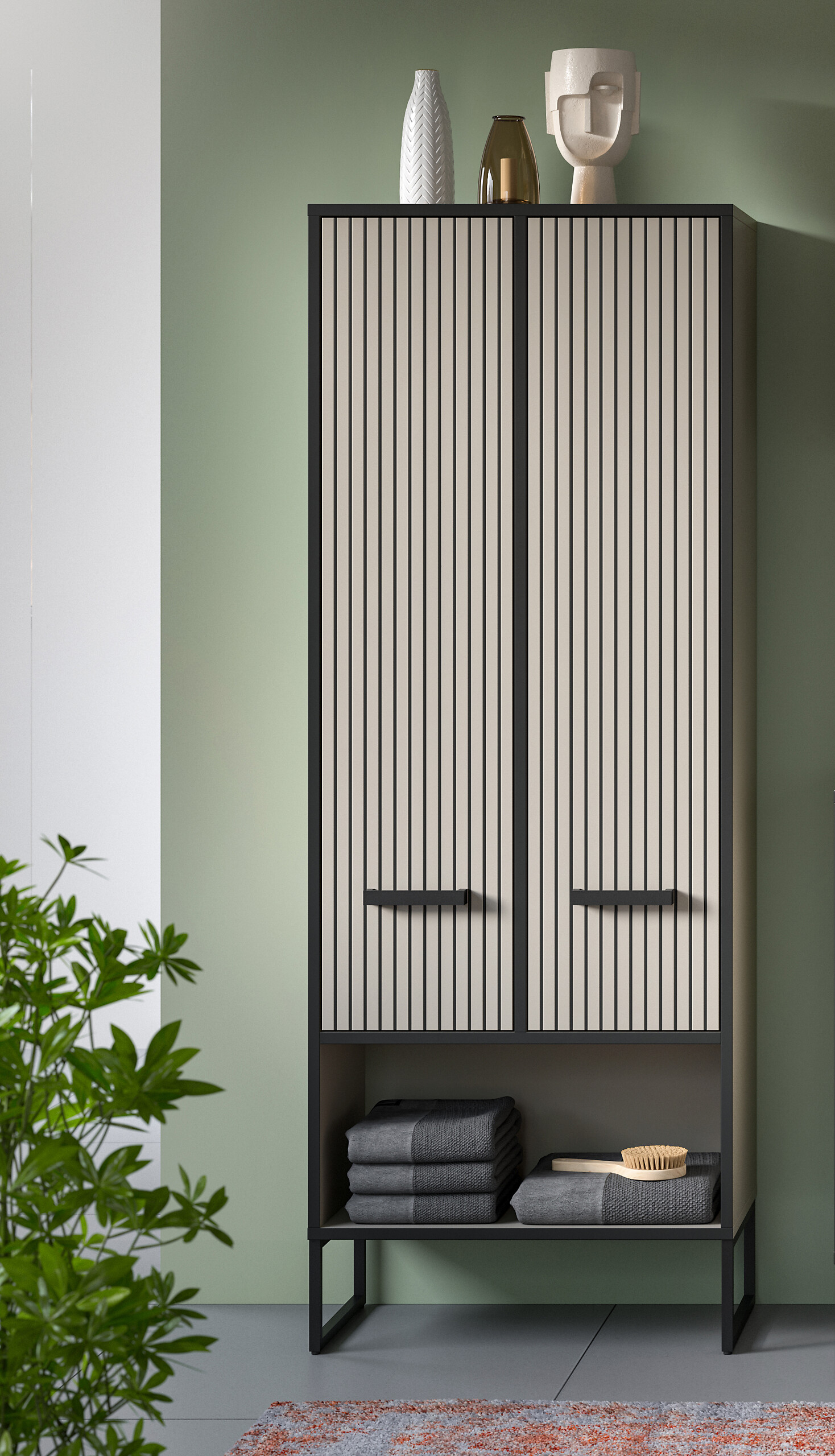 Badhochschrank BAGNO schwarz Kaschmirgrau Nachbildung B/H/T: ca. 59x159x32 cm