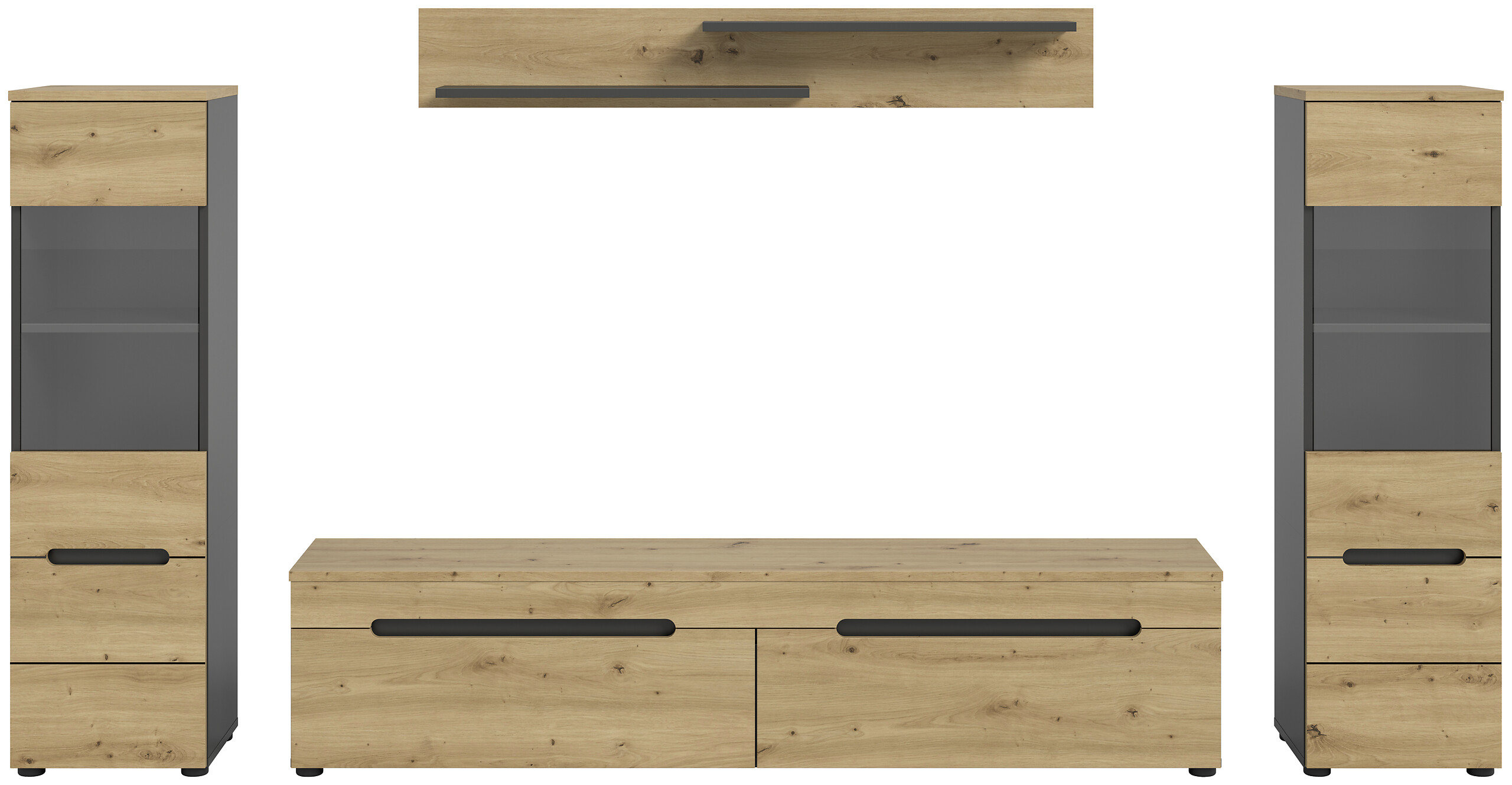 Wohnwand Canu basaltgrau Nachbildung Artisan Oak Nachbildung B/H/T: ca. 272x141x33 cm