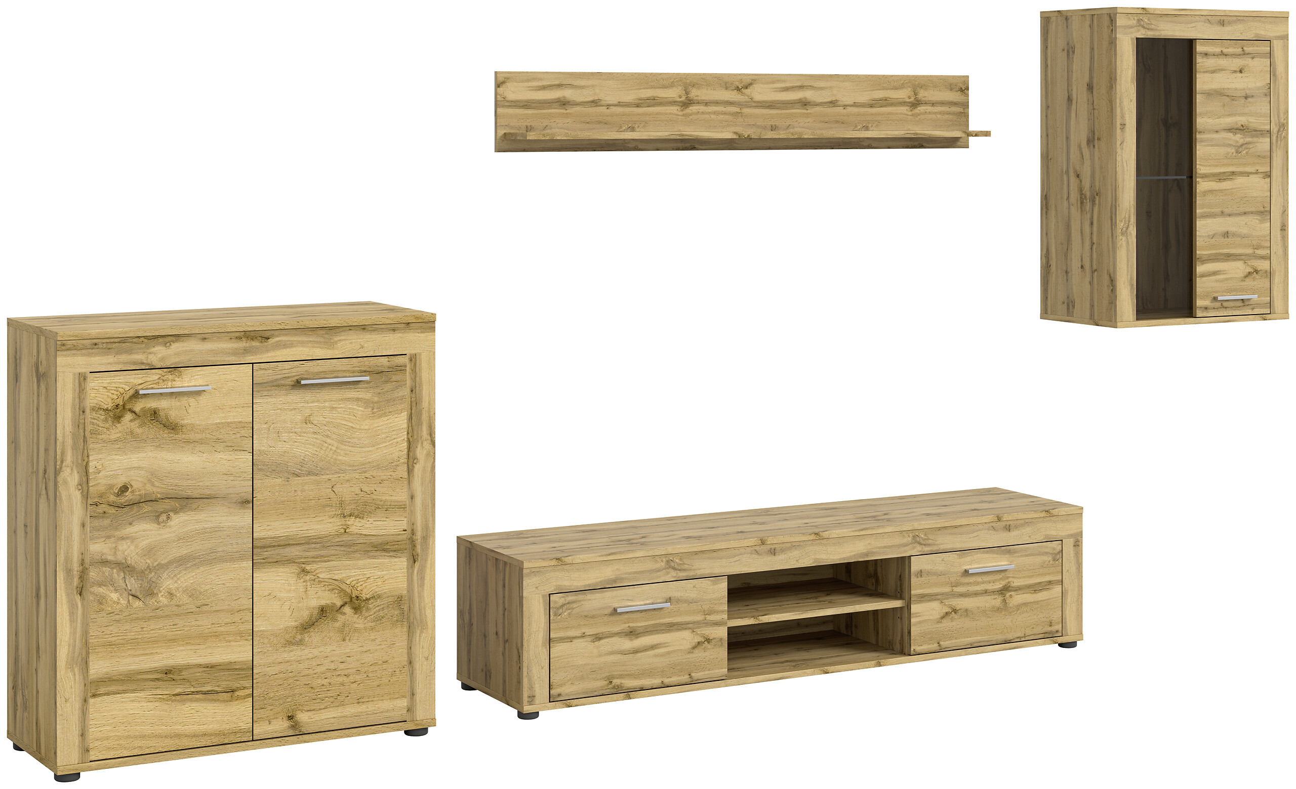 Wohnwand Jam Eiche Wotan Nachbildung B/H/T: ca. 330x169x35 cm Wohnwand Jam Eiche Wotan Nachbildung B/H/T: ca. 330x169x35 cm