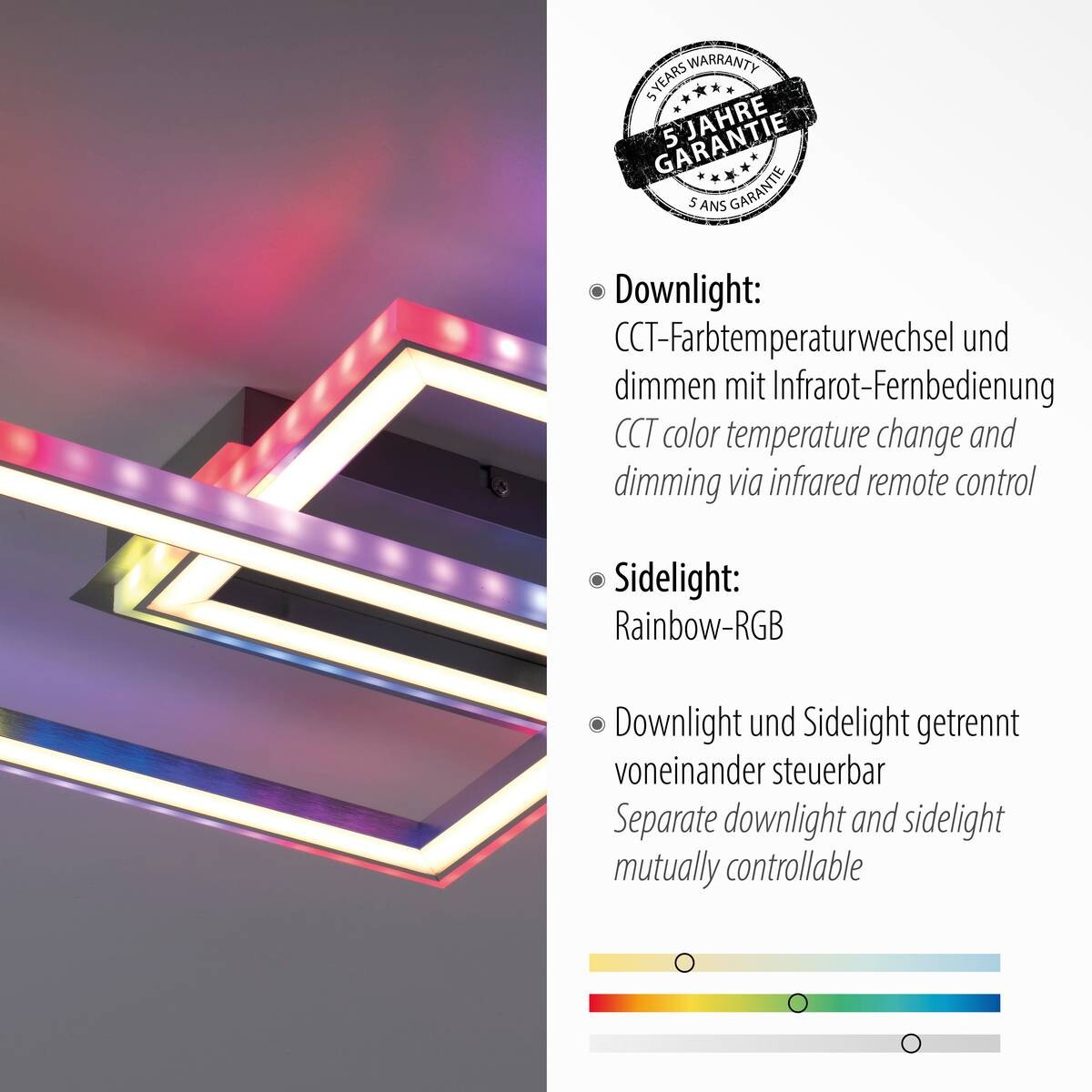 Just Light LED-Deckenleuchte FELIX60 14635-55 stahlfarbig weiß Kunststoff Stahl B/H/T: ca. 121x6,4x72 cm 2 Brennstellen